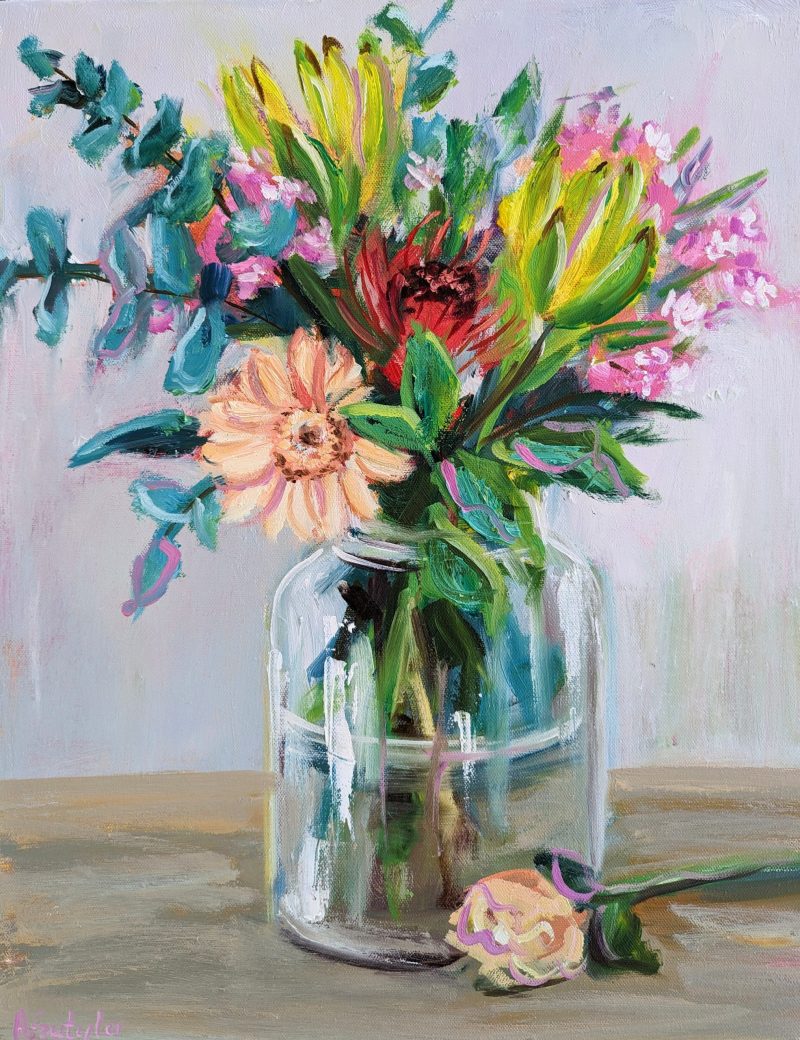 Abstract flowers in a glass vase