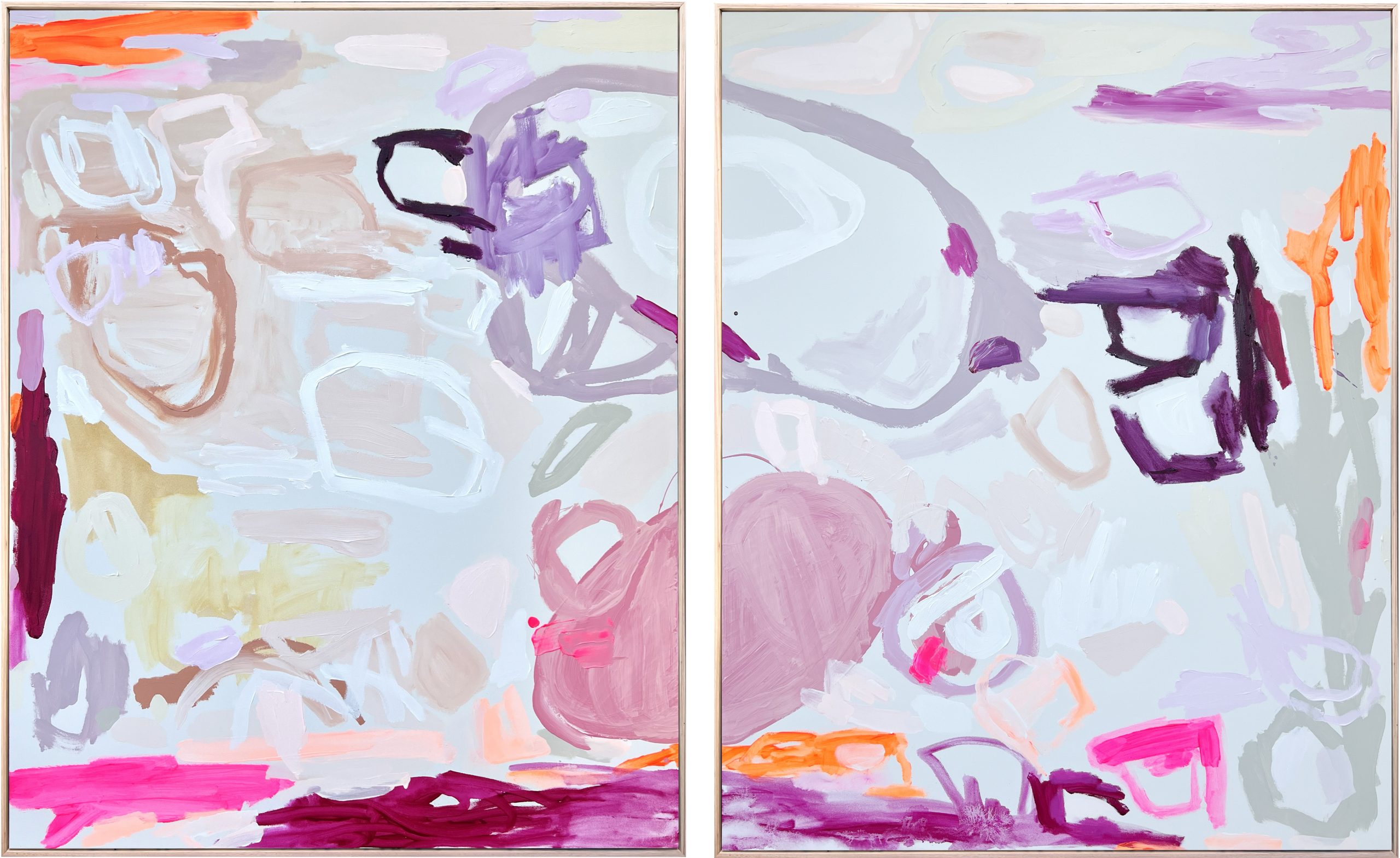 Crossing Paths Rebecca Koerting Pink Modern Abstract Frame Diptych Ar