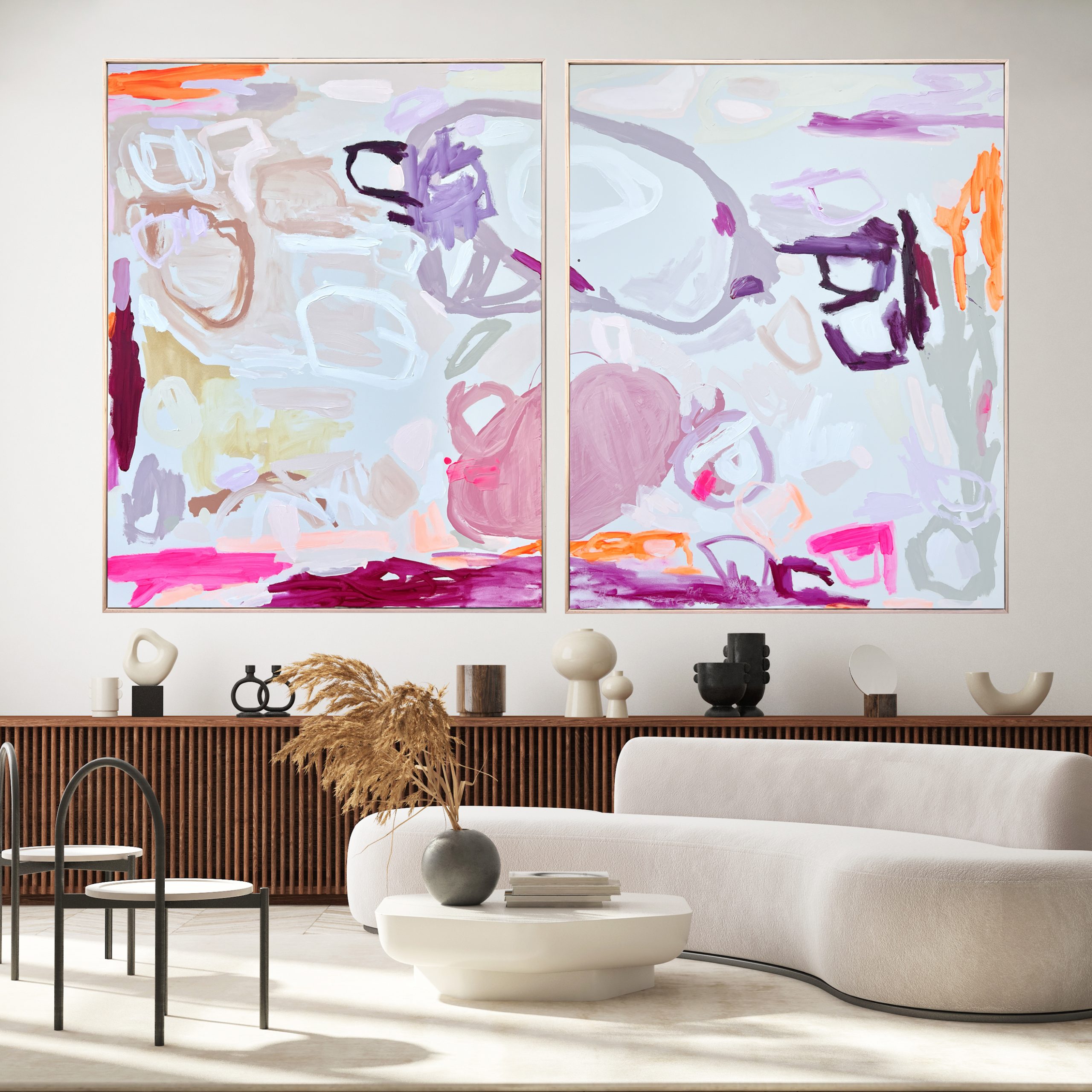 Crossing Paths Rebecca Koerting Pink Modern Abstract Insitu 2 Copy