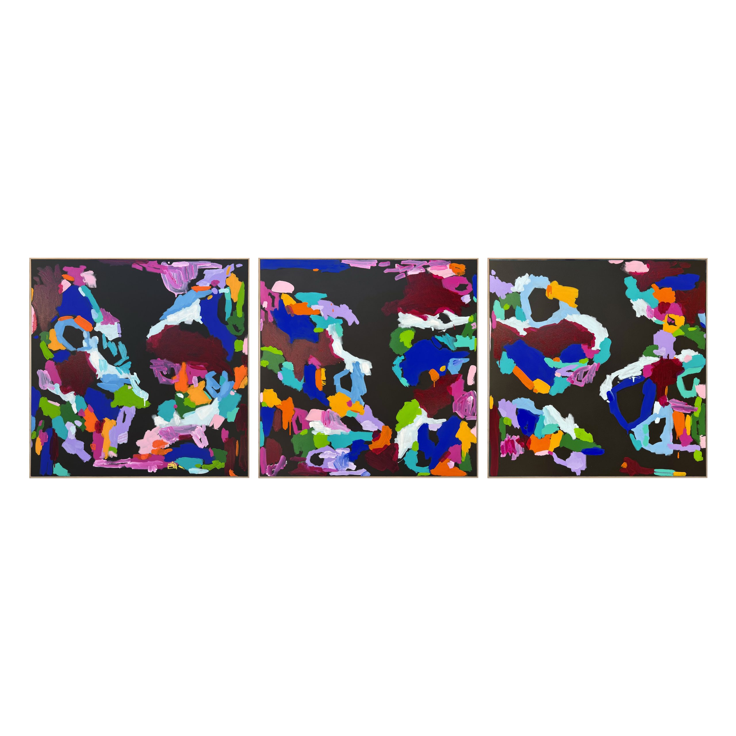 Connecting Dreams Triptych Rebecca Koerting Pink Modern Abstract Frame Copy