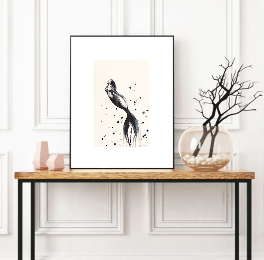 Sydney Artist Leni Kae Mermaid Spirit Rising Watercolour Sumie Interior Design Living Room
