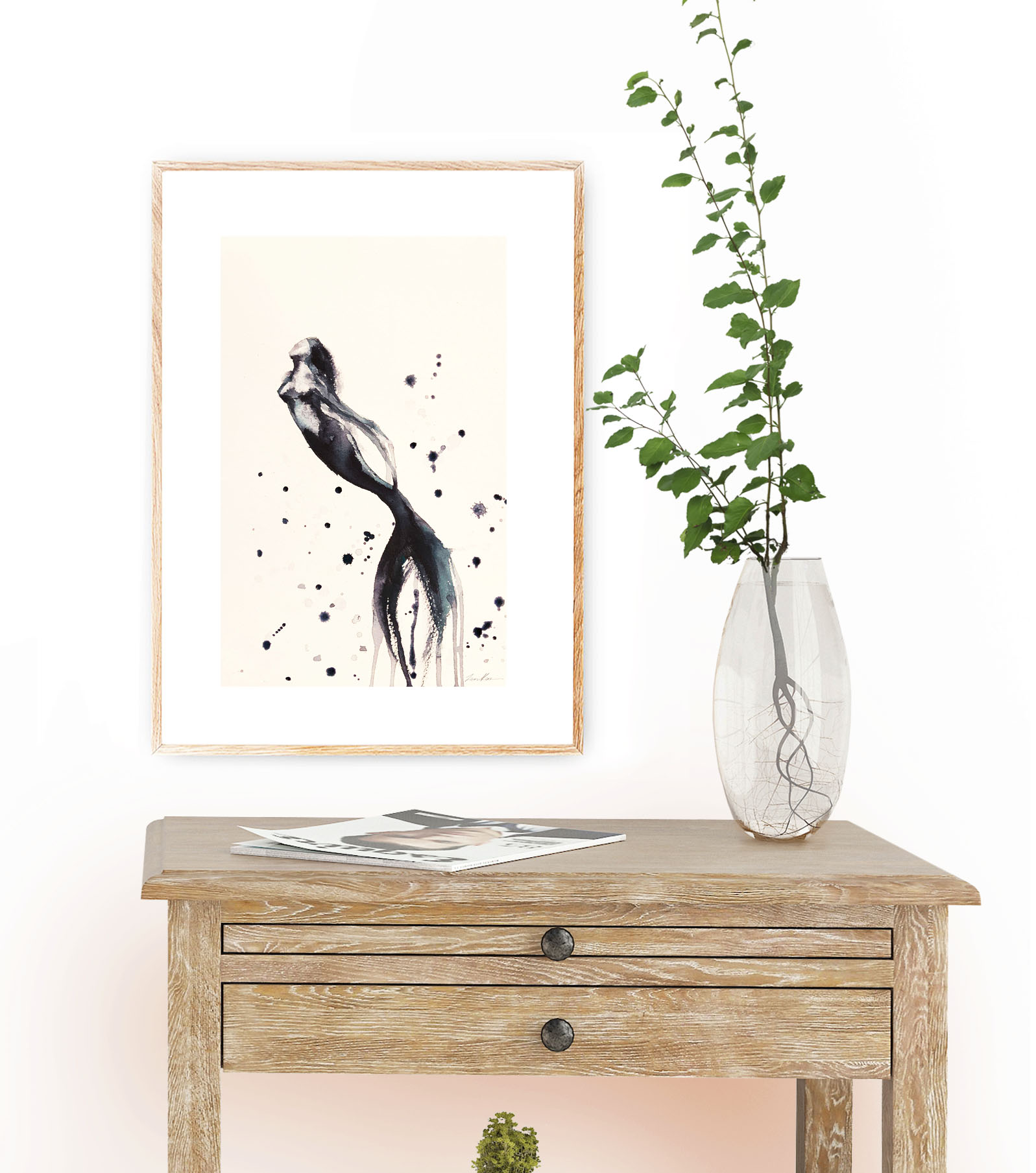 Sydney Artist Leni Kae Mermaid Spirit Rising Watercolour Sumie Interior Design Bedroom Art