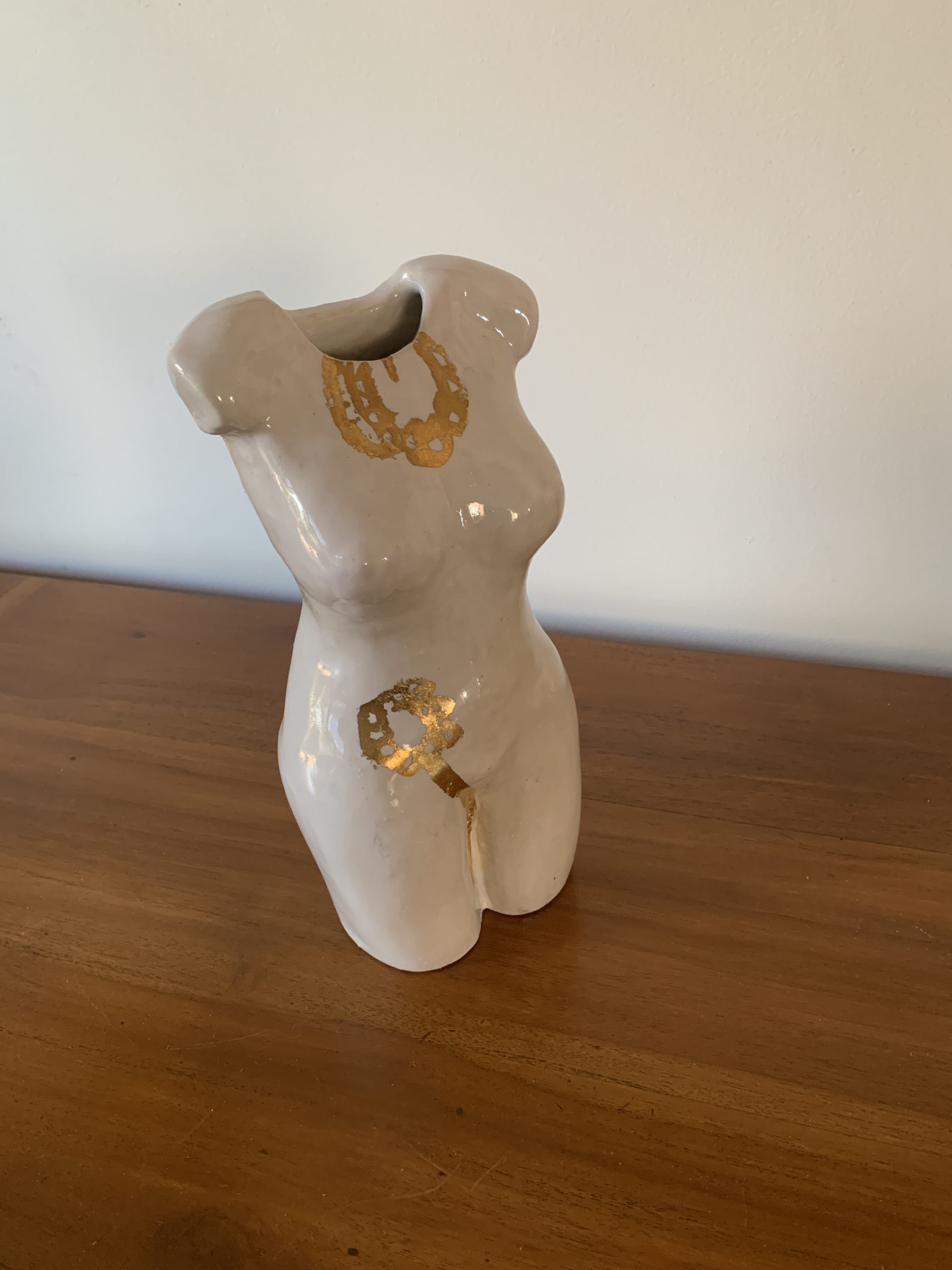 Kim Rees Harriet Sculpture With Gold Leaf Side