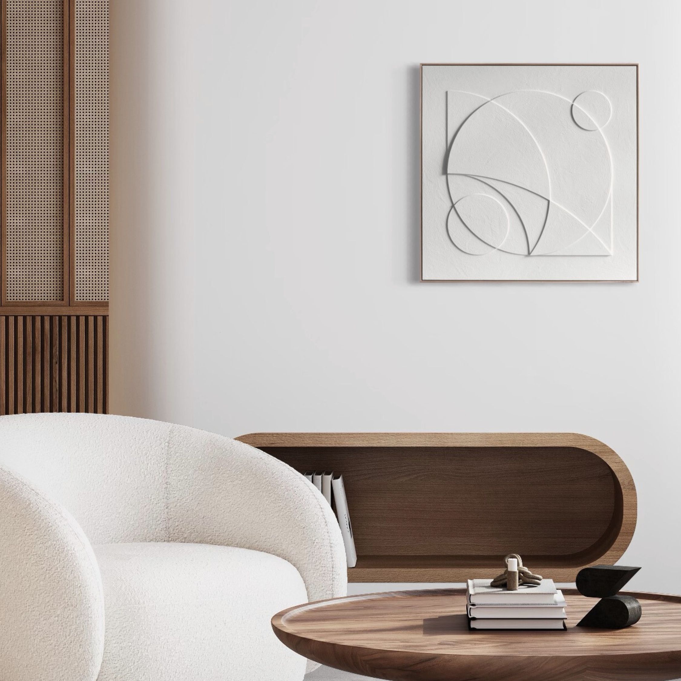 Halo Ltd Ed Artwork Sureen Gouws Art Wall Sculpture Natural White 60 X 60cm Setting 3