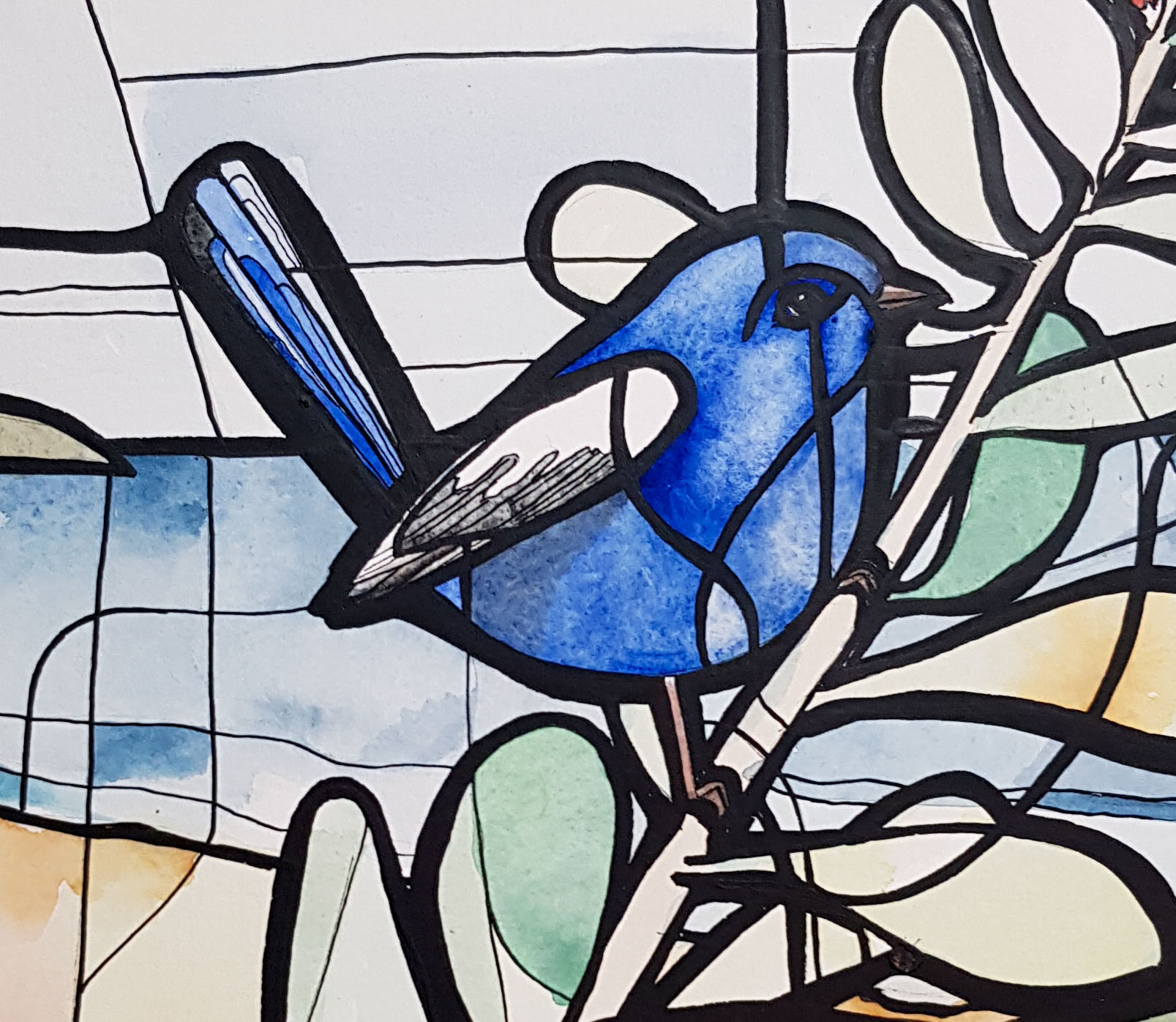 Over The Dunes By Nicola Cowie Watercolour And Ink