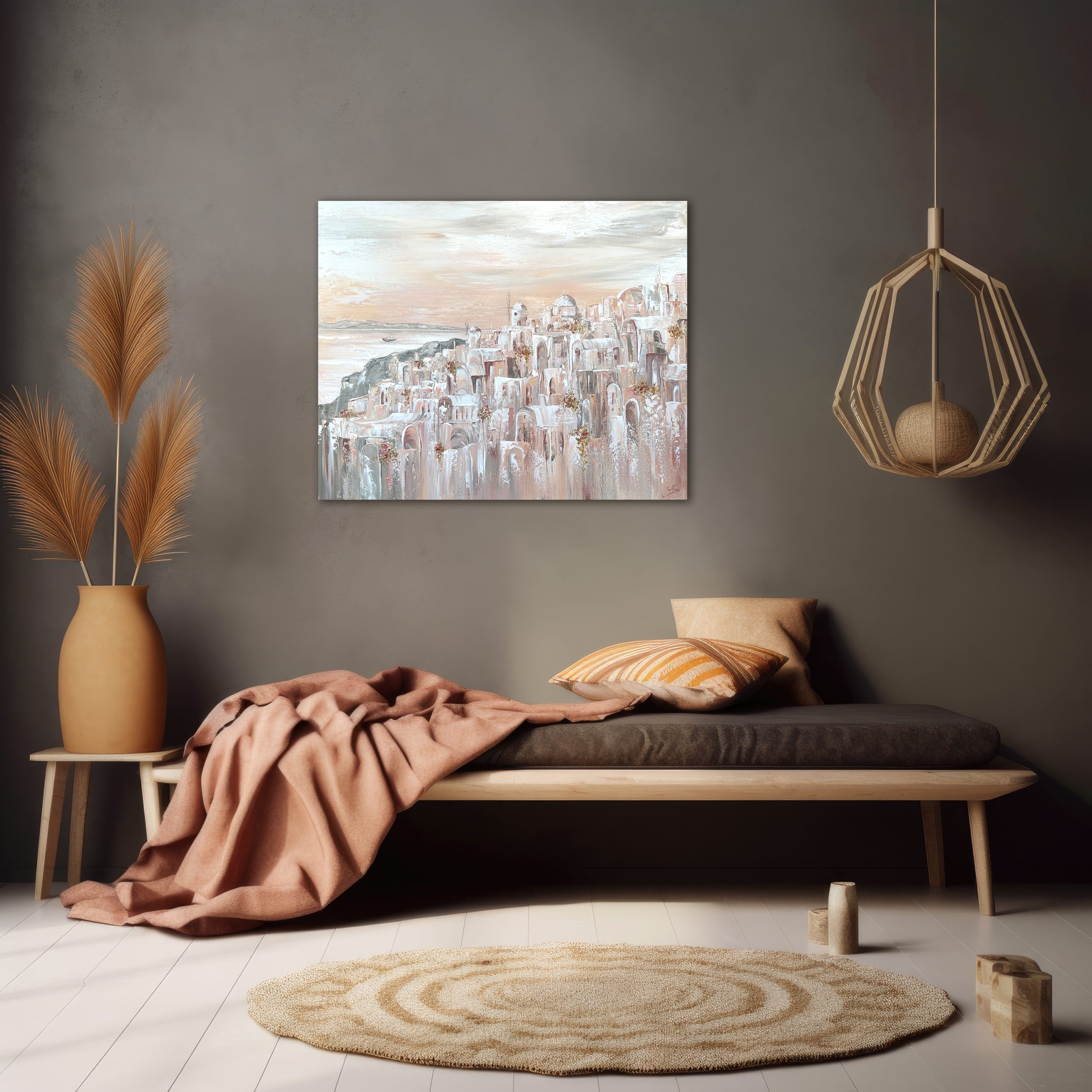 Santorini Sunset Dreams Wall Art Mockup 3