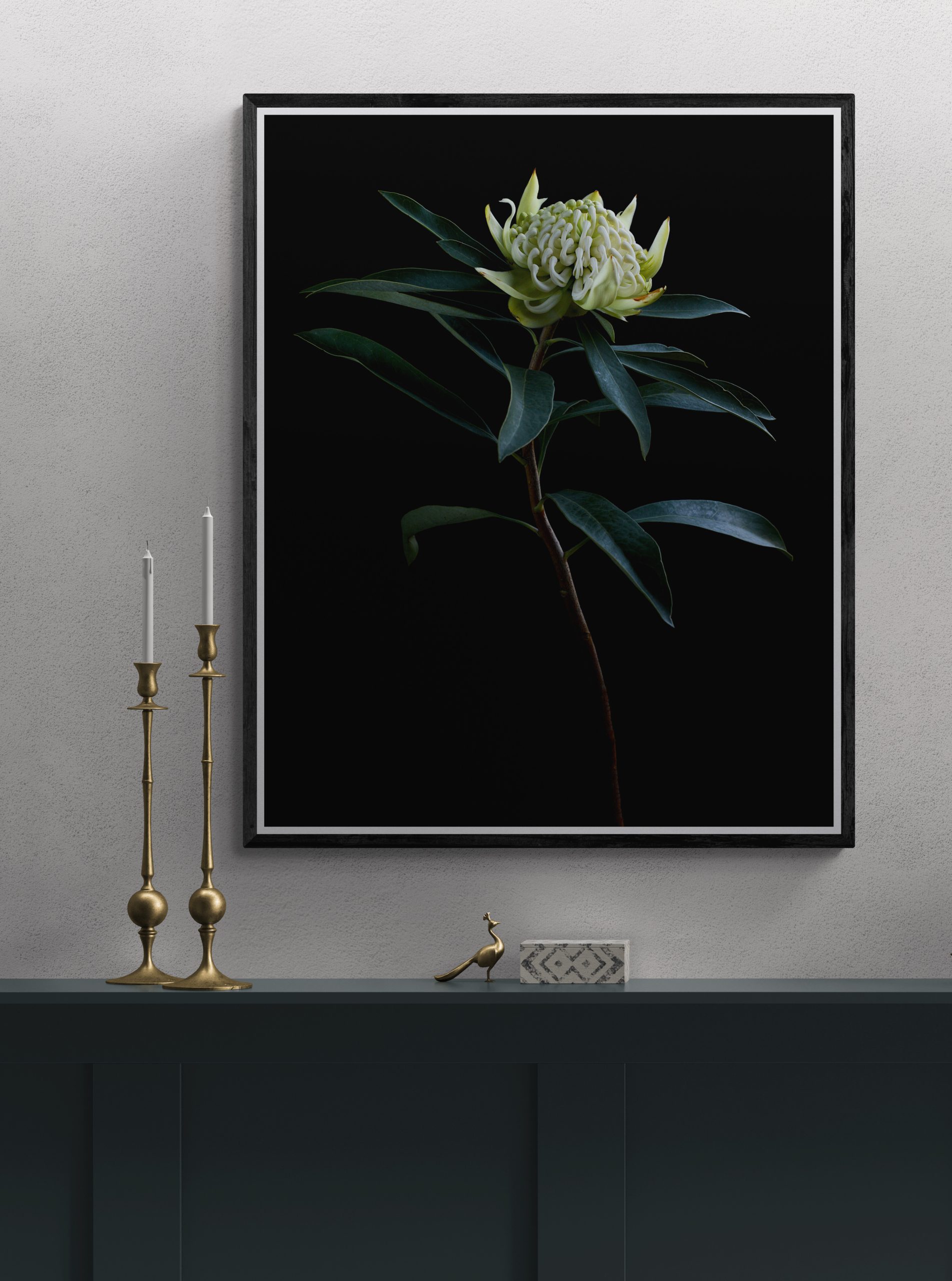 Long Bench With Plant And Ornaments