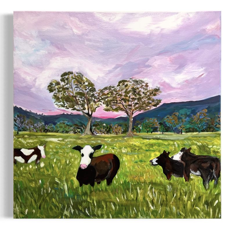 Cow with pink sky Landscape