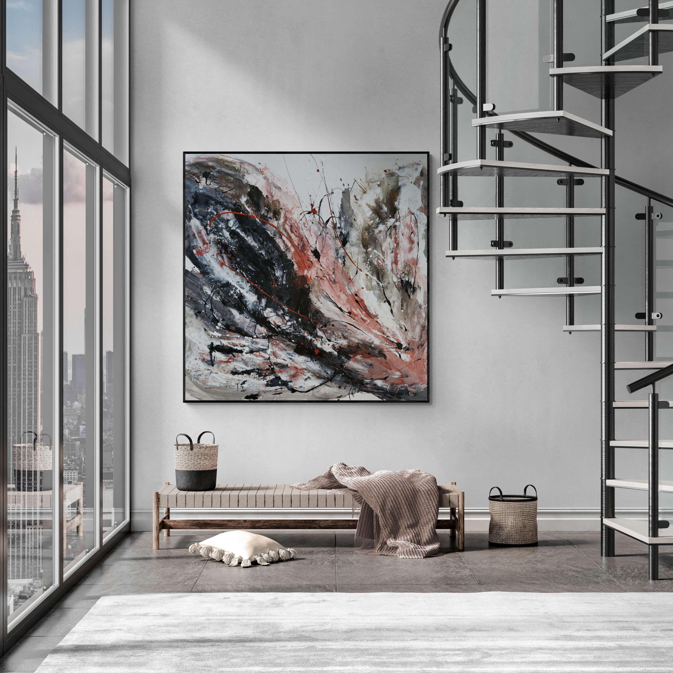 Industrial Style Living Room With Staircase