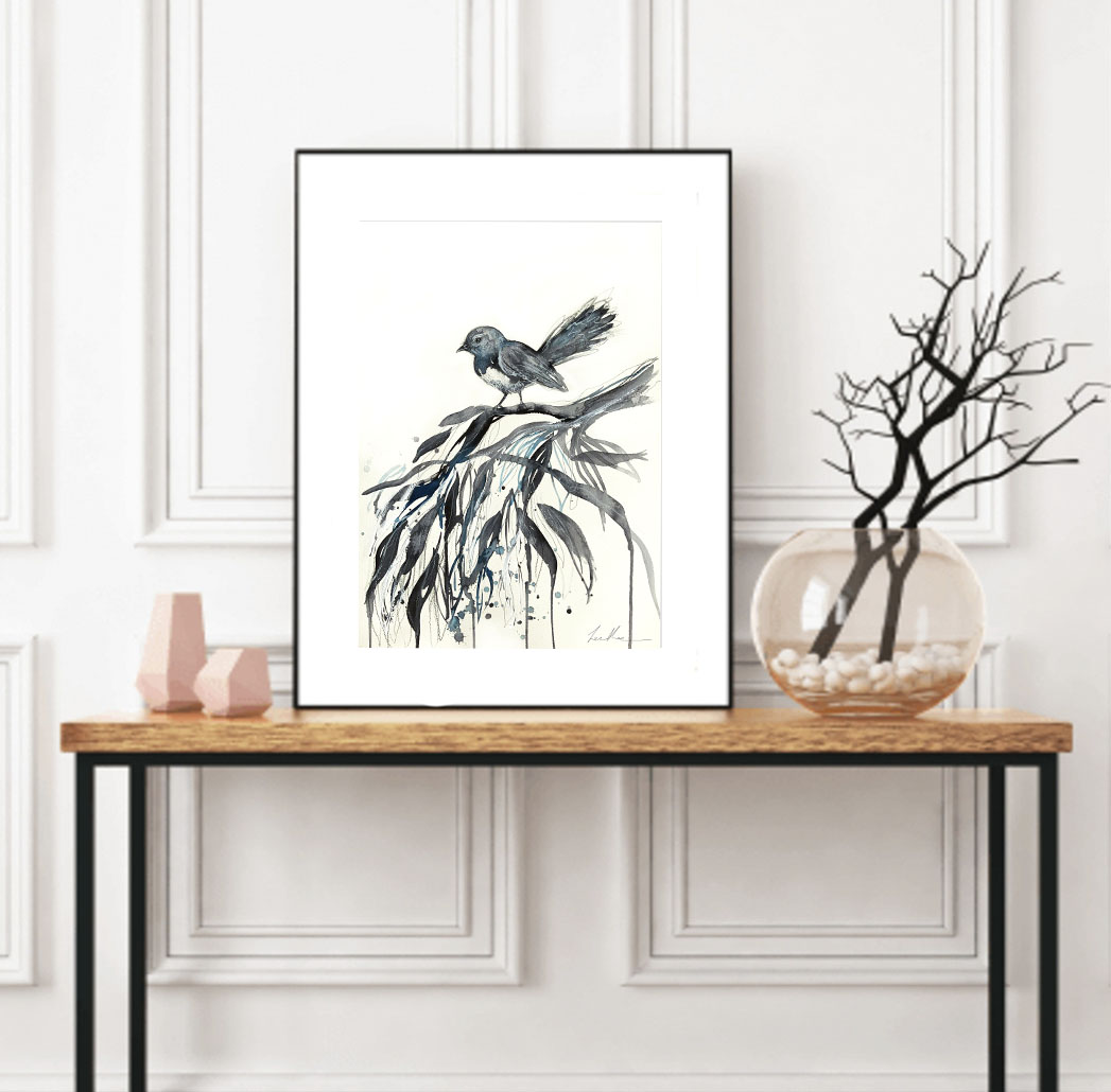 Artist Leni Kae Willy Wagtail On A Wonder Framed Eg 1