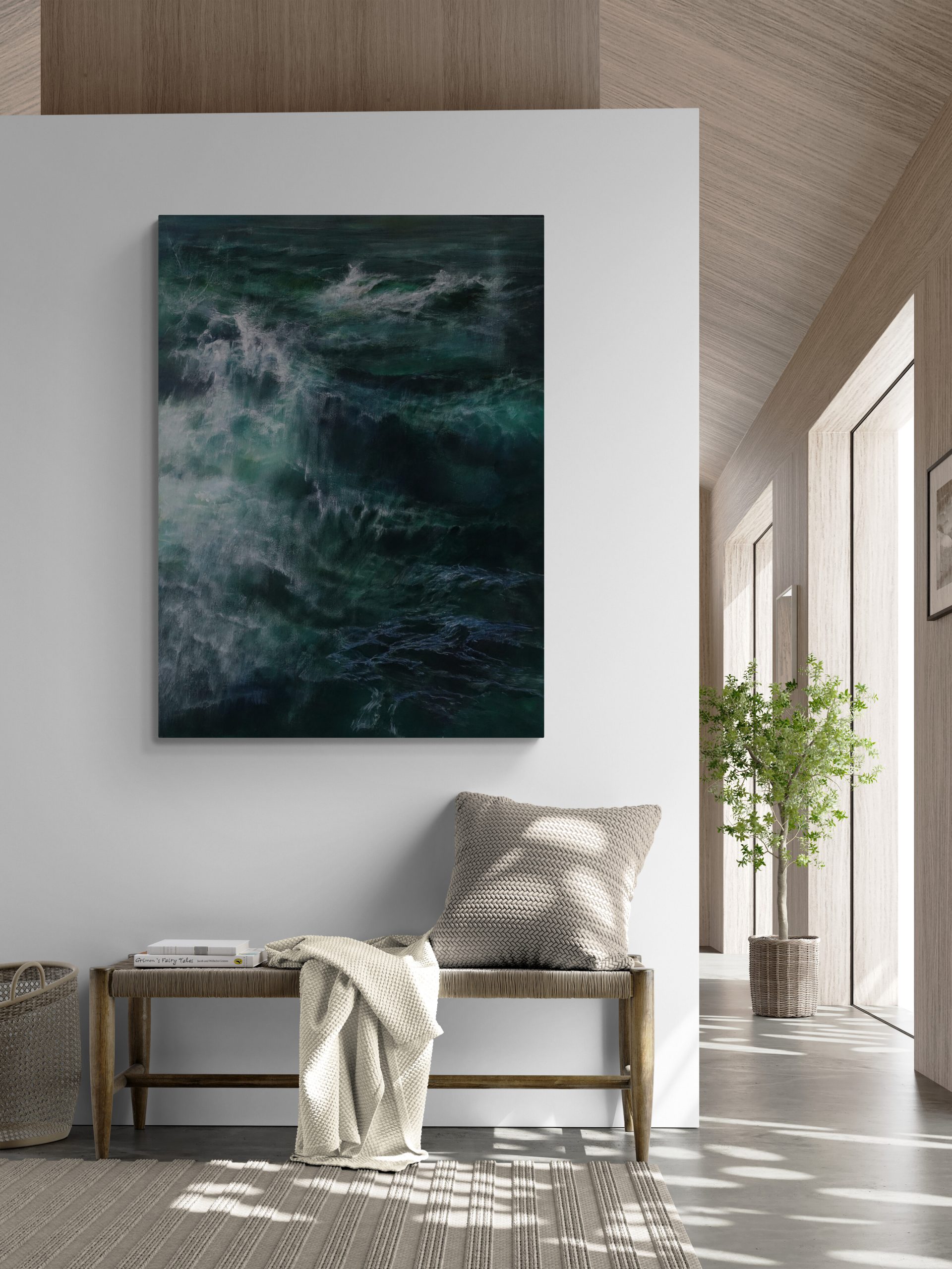 Canvy Waterfall Feature Wall In Boho Living Room