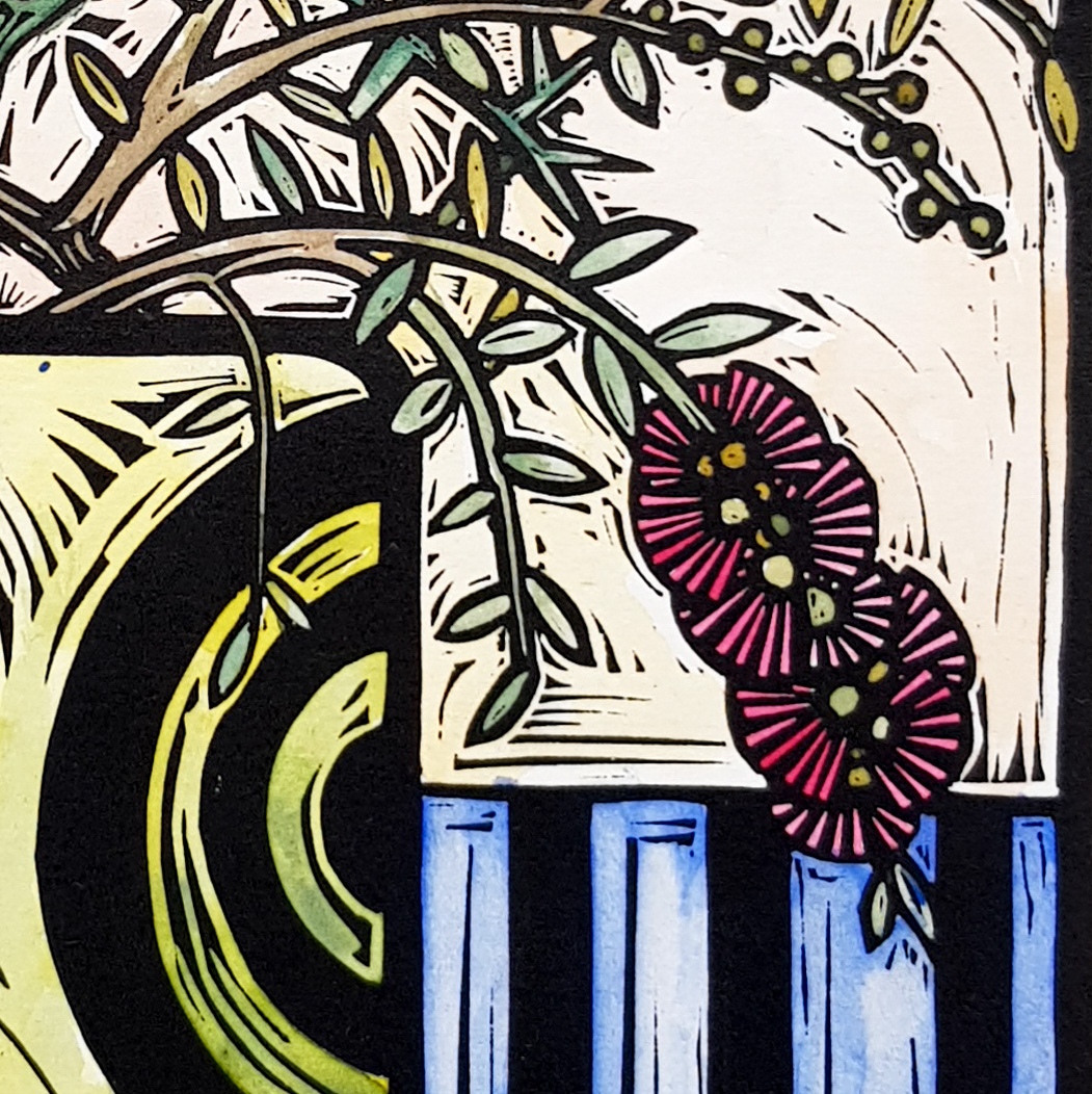 Retro Vase 2 By Nicola Cowie Linocut