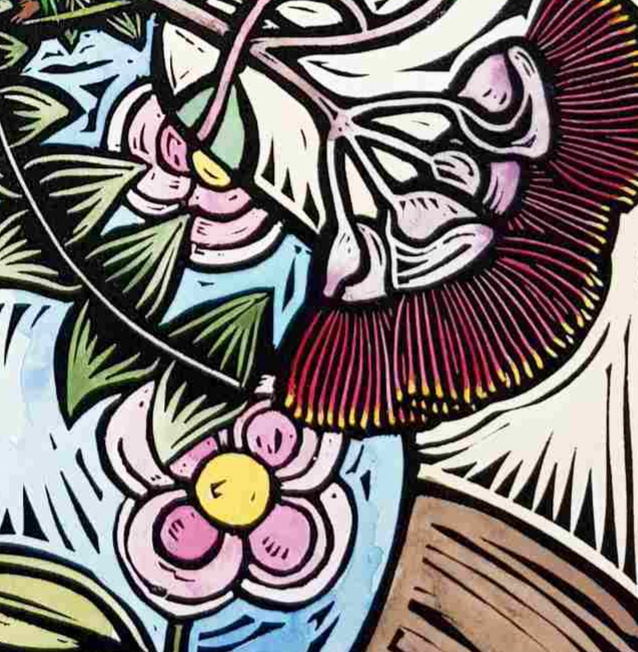 Springtime Bouquet By Nicola Cowie Detail Linocut