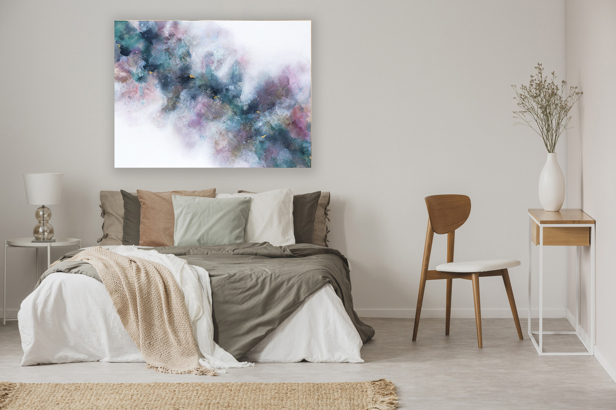 Stylish Chair Next To Warm King Size Bed In Scandinavian Bedroom