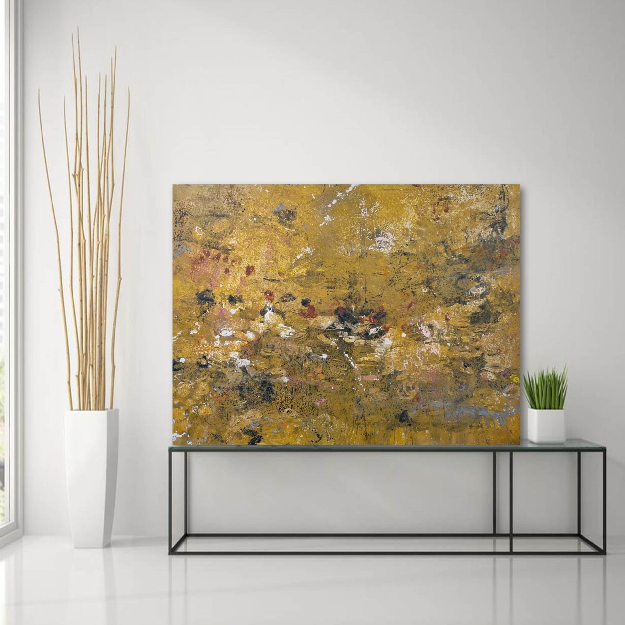 An Ochre Landscape Glass Table Hi Rise