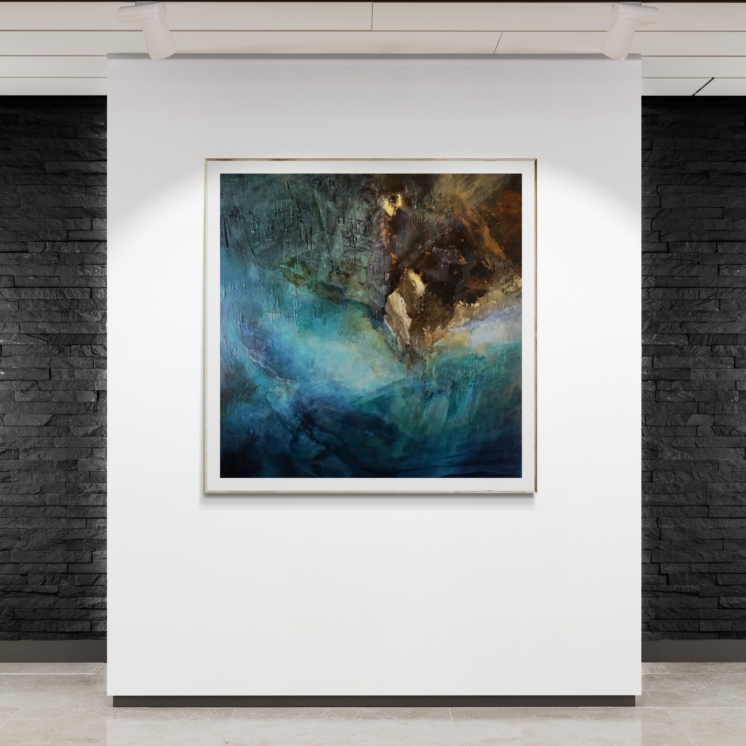 Canvy Tidal Blues Art Gallery Wall With Brick Background