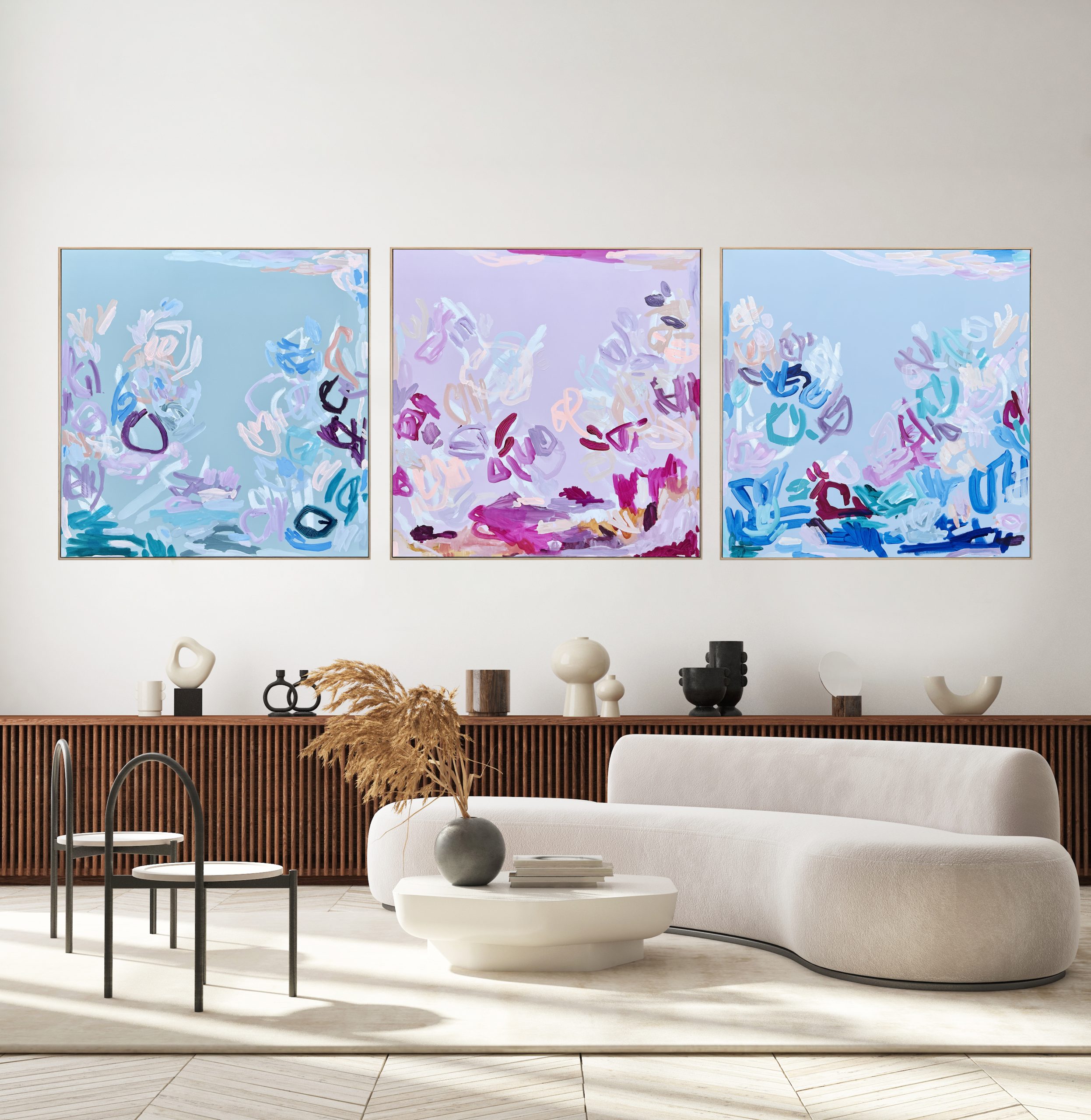 Triptych Rebecca Koerting Modern Abstract Insitu 2