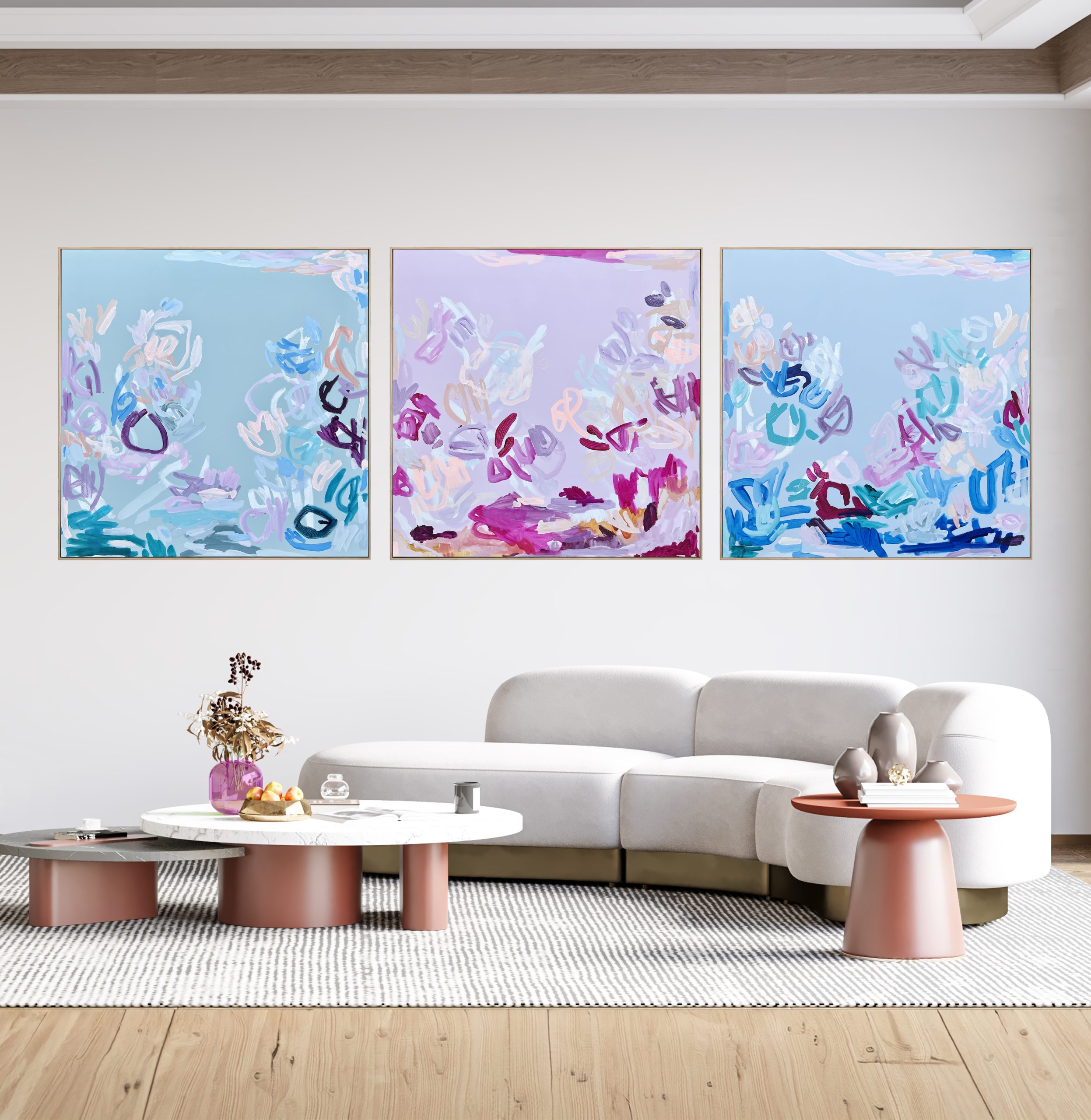 Triptych Rebecca Koerting Modern Abstract Insitu 4