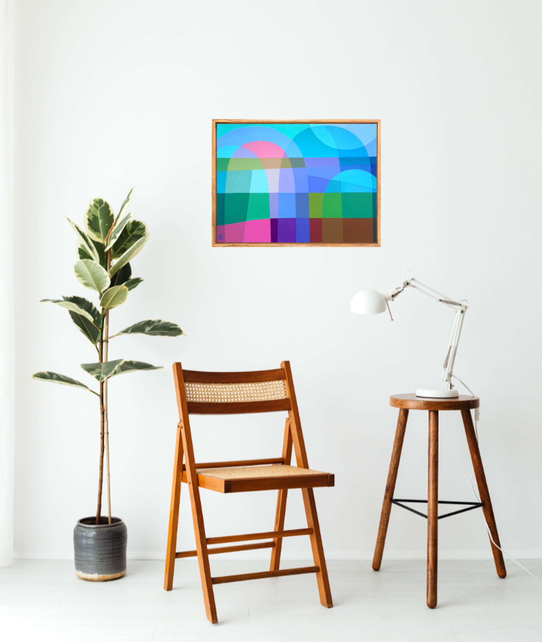 Charlotte De Pace Seaside Meditation Ii Insitu Above Folded Chair Art Lovers Australia
