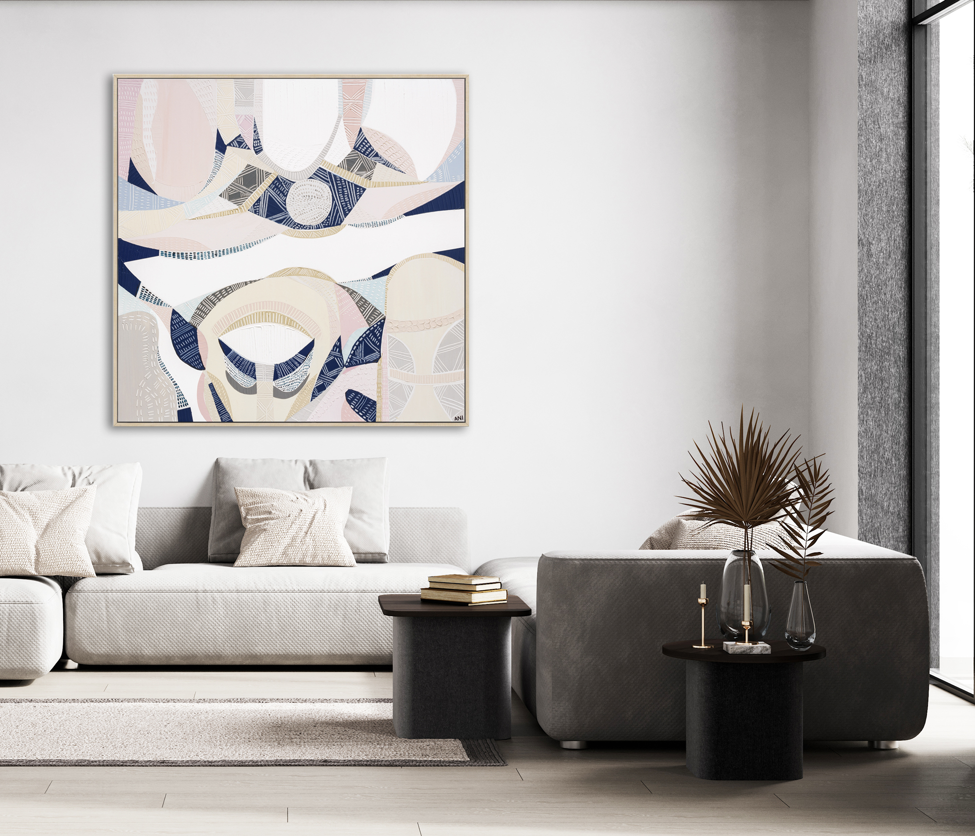 Contemporary Gray White Interior With Furniture And Decor. 3d Re