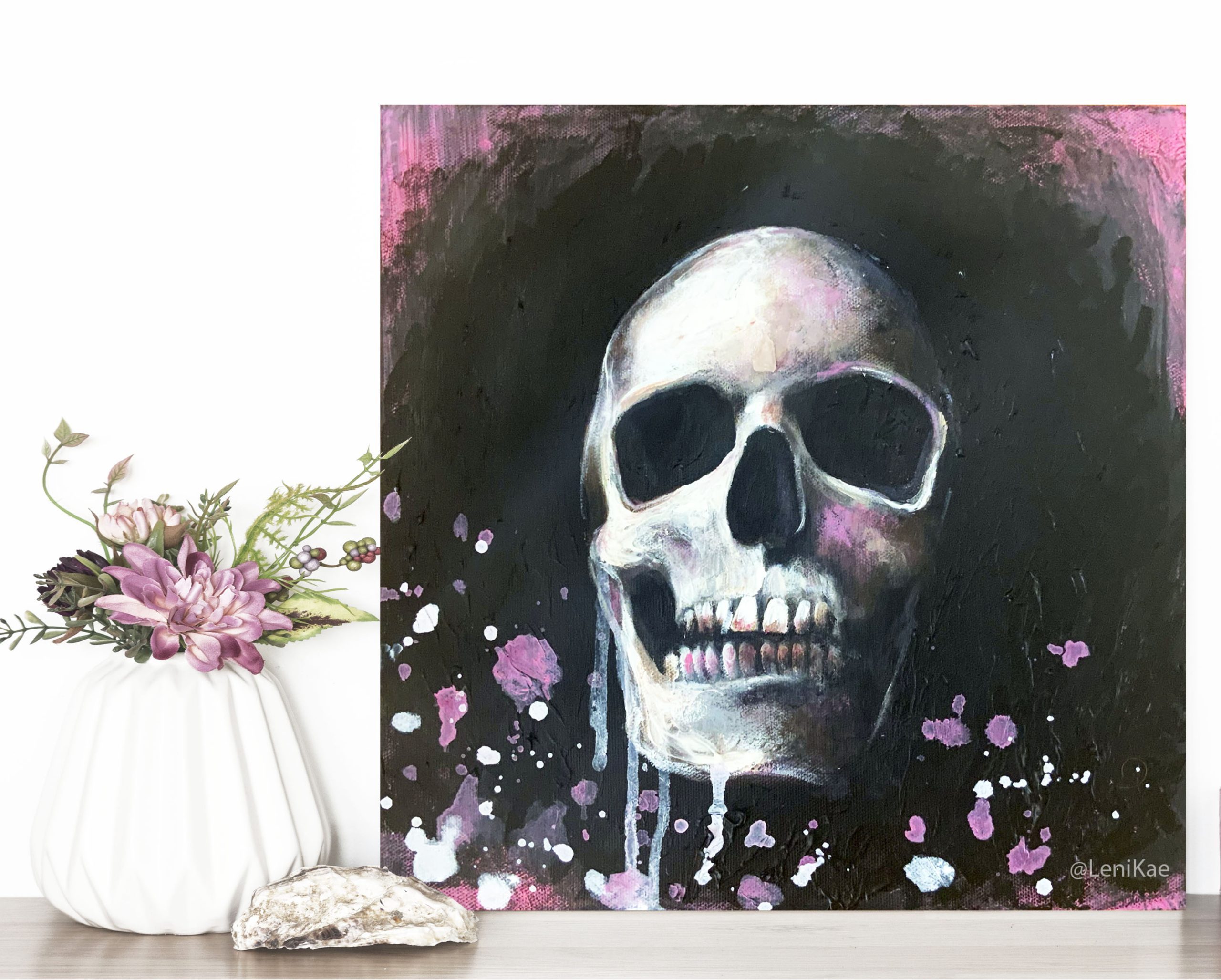 Artist Illustrator Leni Kae Interior Design Setup Pink Skull Art 