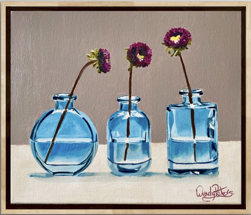 Three Blue Vases Framed