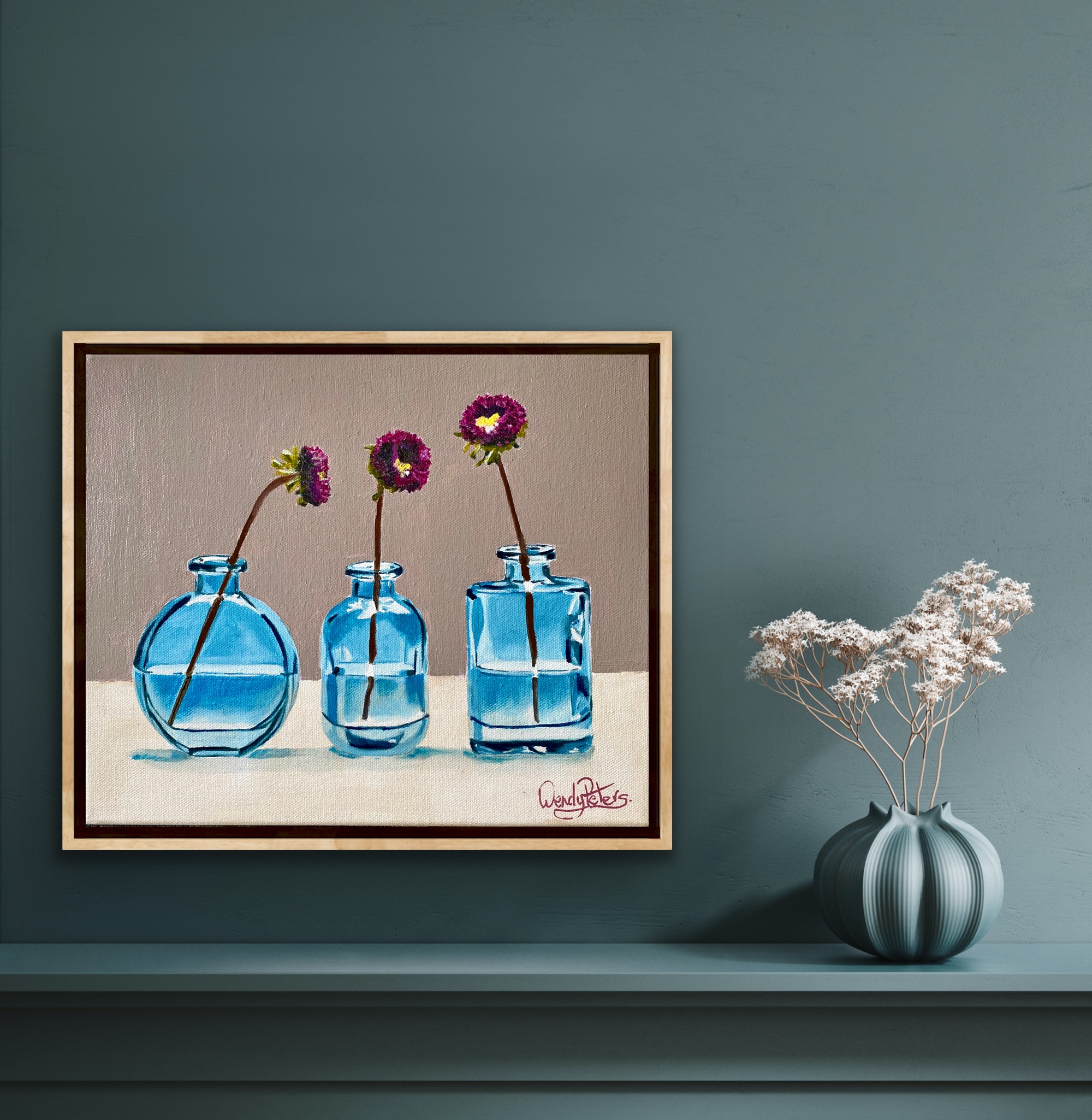 Three Blue Vases Insitu1 Wendy Peters