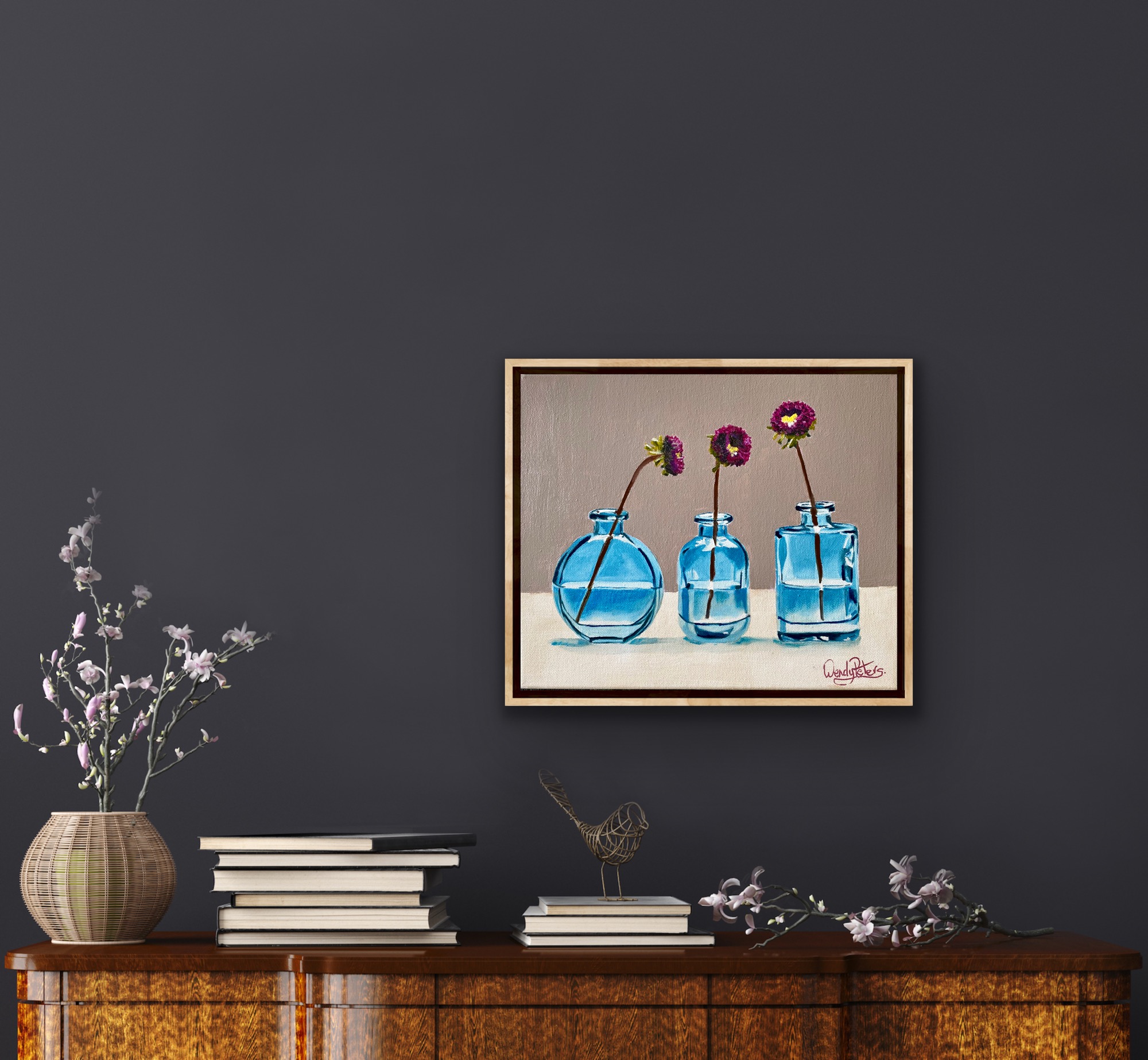 Three Blue Vases Insitu4 Wendy Peters