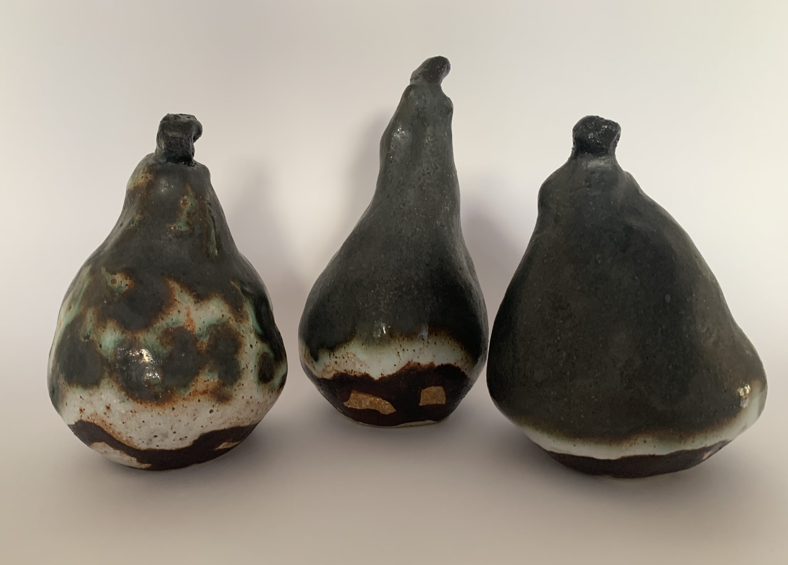 Kim Rees Pear Sculptures Set Of 3 Glazed Copper And Rust