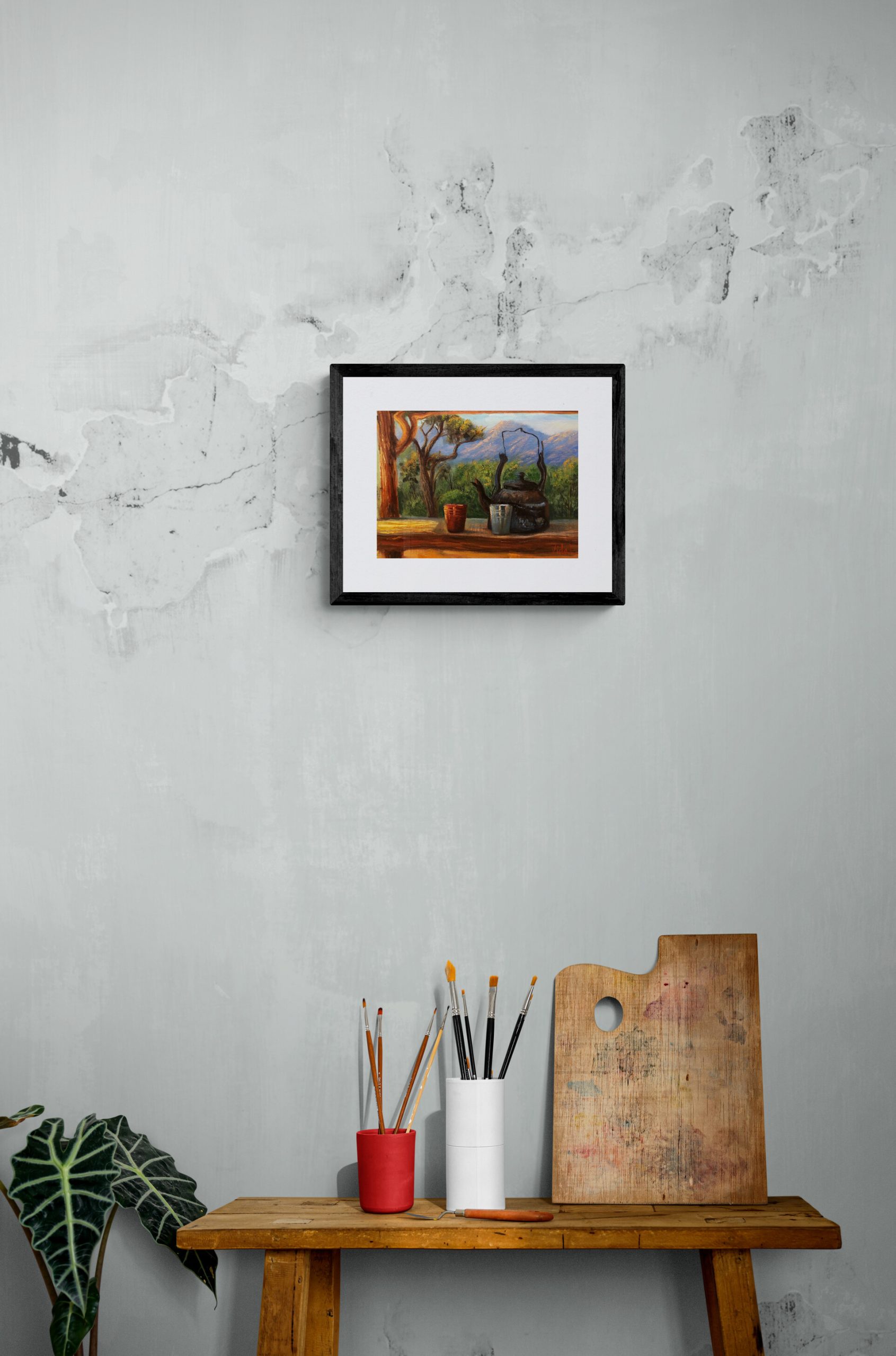 Artists Side Table With Brushes And Palette