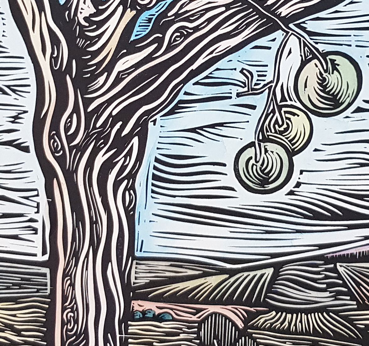 Afternoon Rest 1 Of 5 By Nicola Cowie Linocut Tree Detail