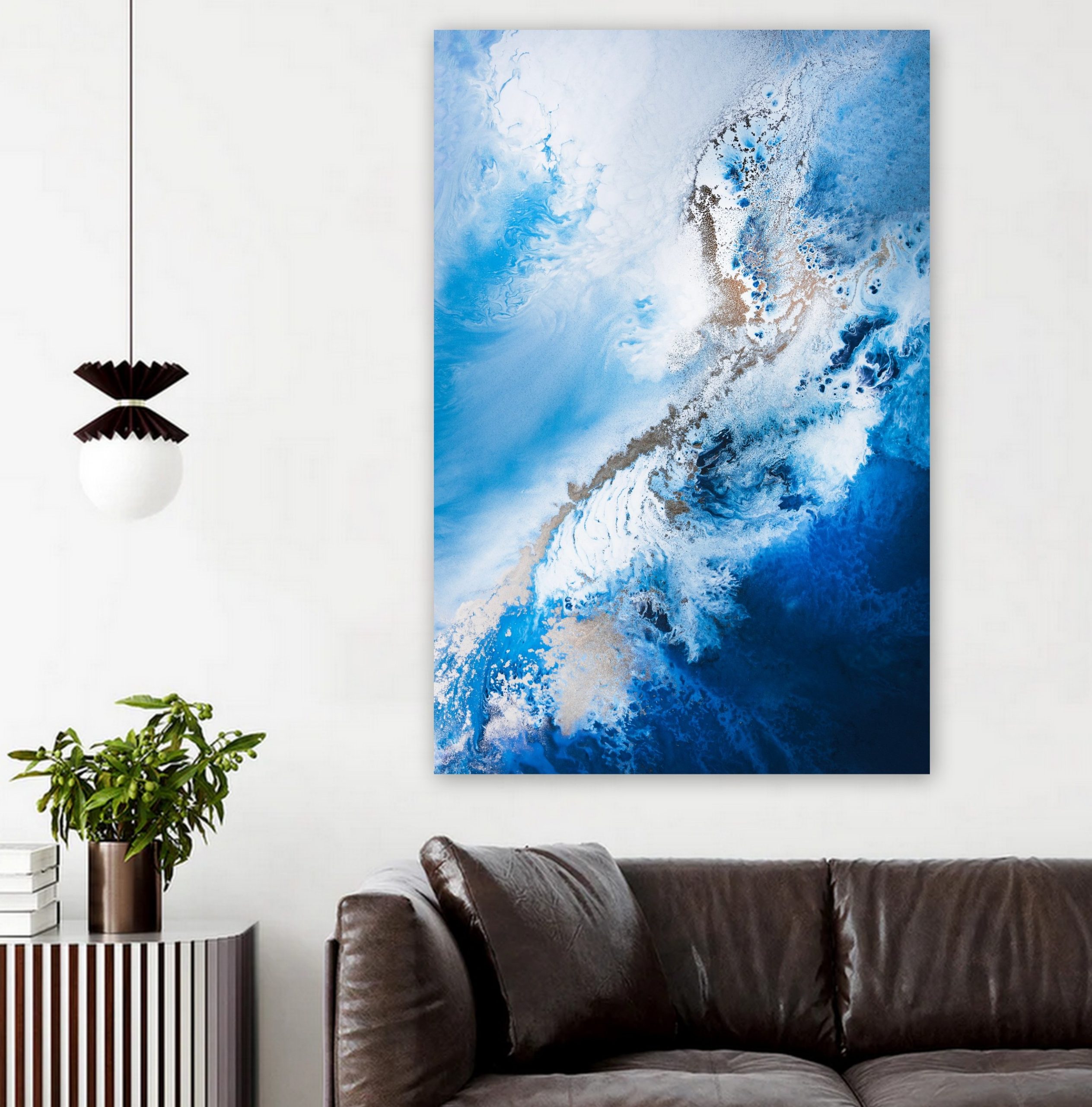 Blue White Gold Ocean Art Mockup