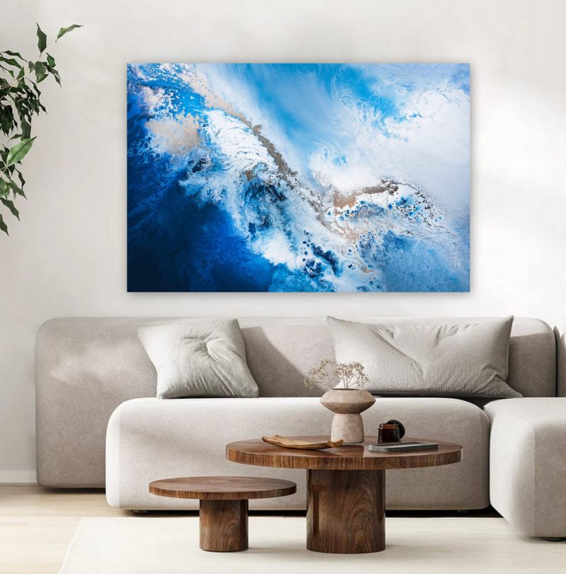 Blue White Gold Ocean Art – Ltd Ed Print