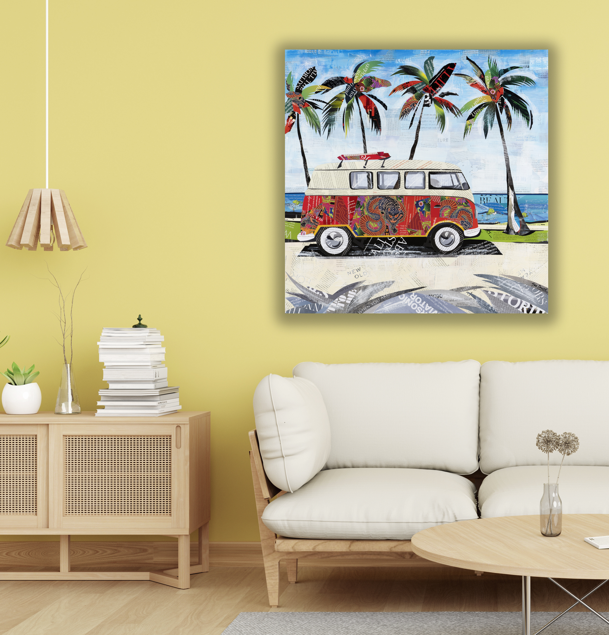 Brown Sofa In Yellow Living Room With Copy Space, 3d Rendering