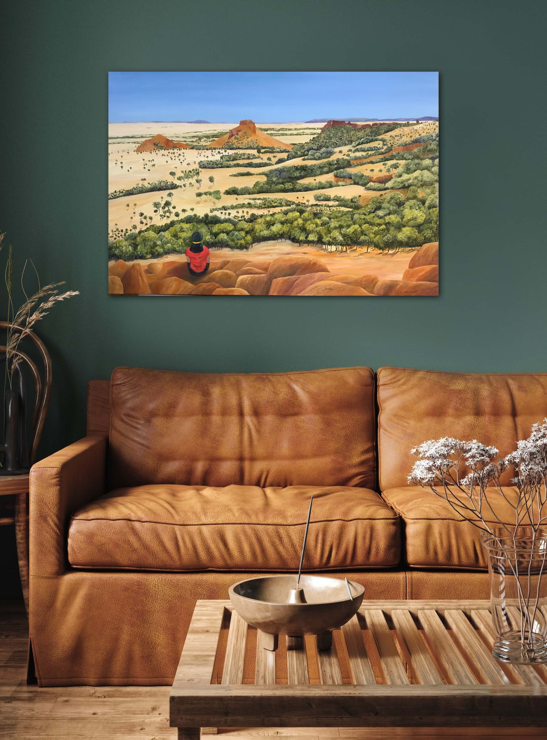 Lyn Graham Young Woman On Country Oil On Linen 91.5 X 61 In Situ Lounge