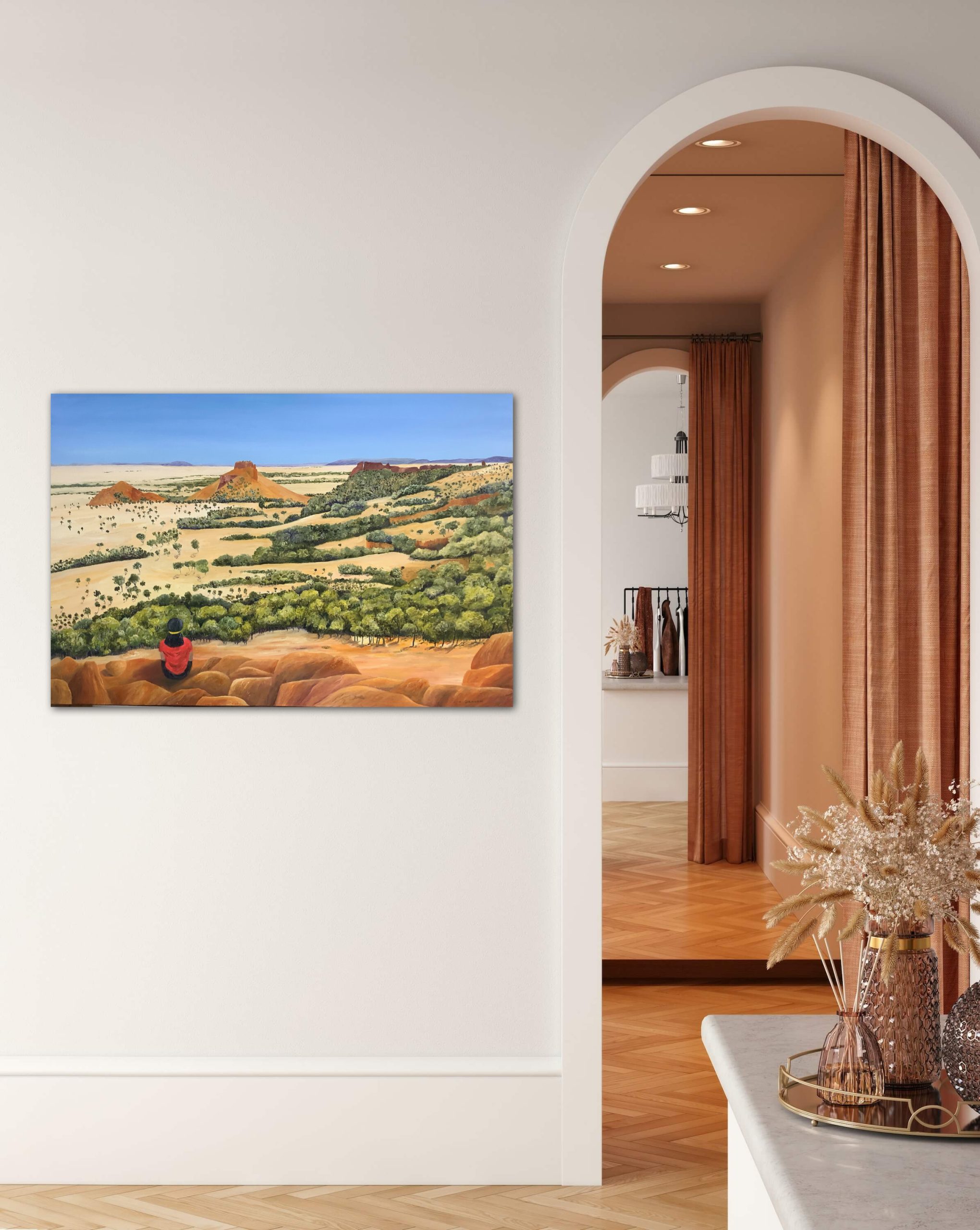 Lyn Graham Young Woman On Country Oil On Linen 91.5 X 61 In Situe Wall