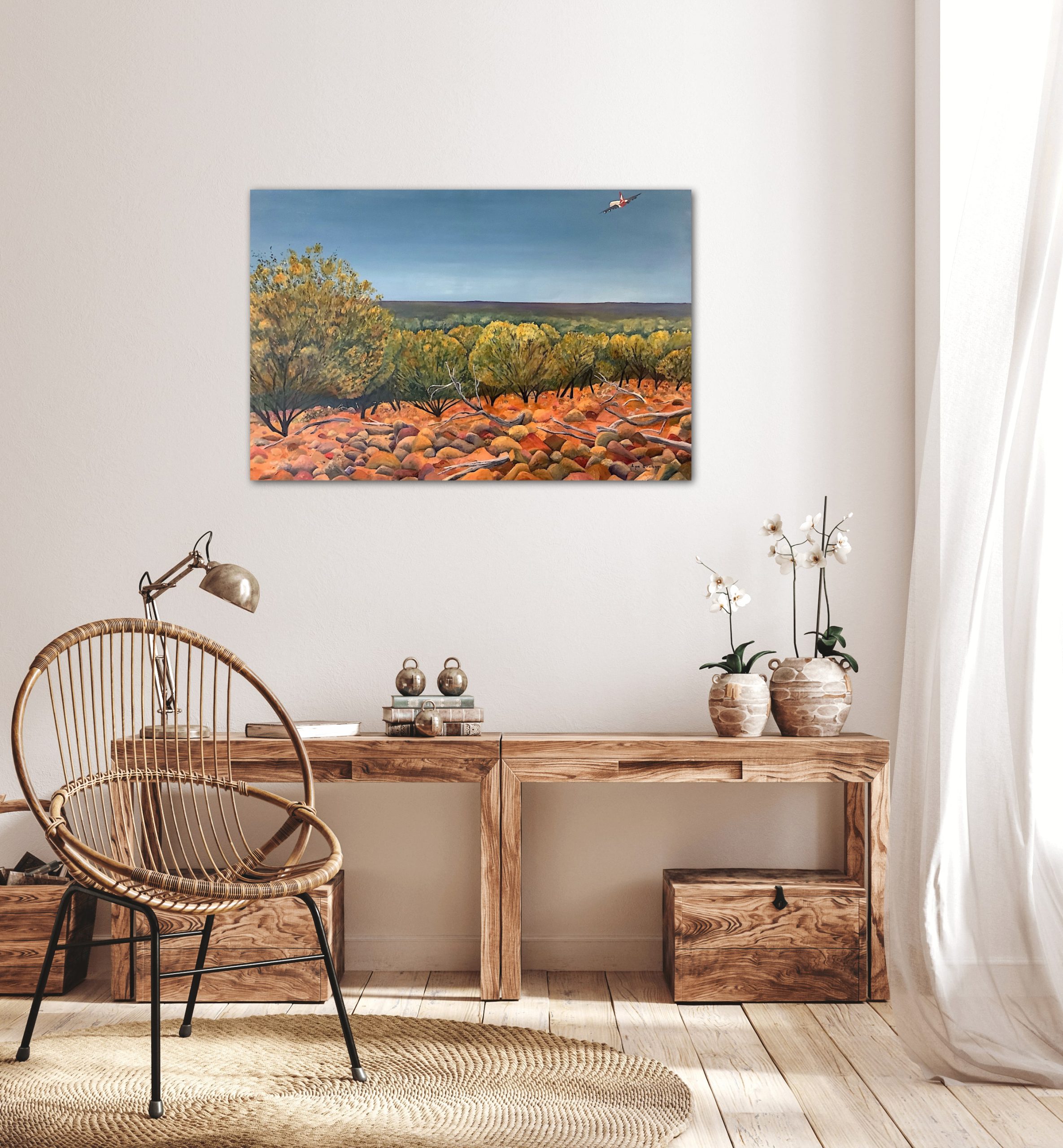 Lyn Graham En Route To Paris Oil On Linen 91.5 X 61 In Situ Chair