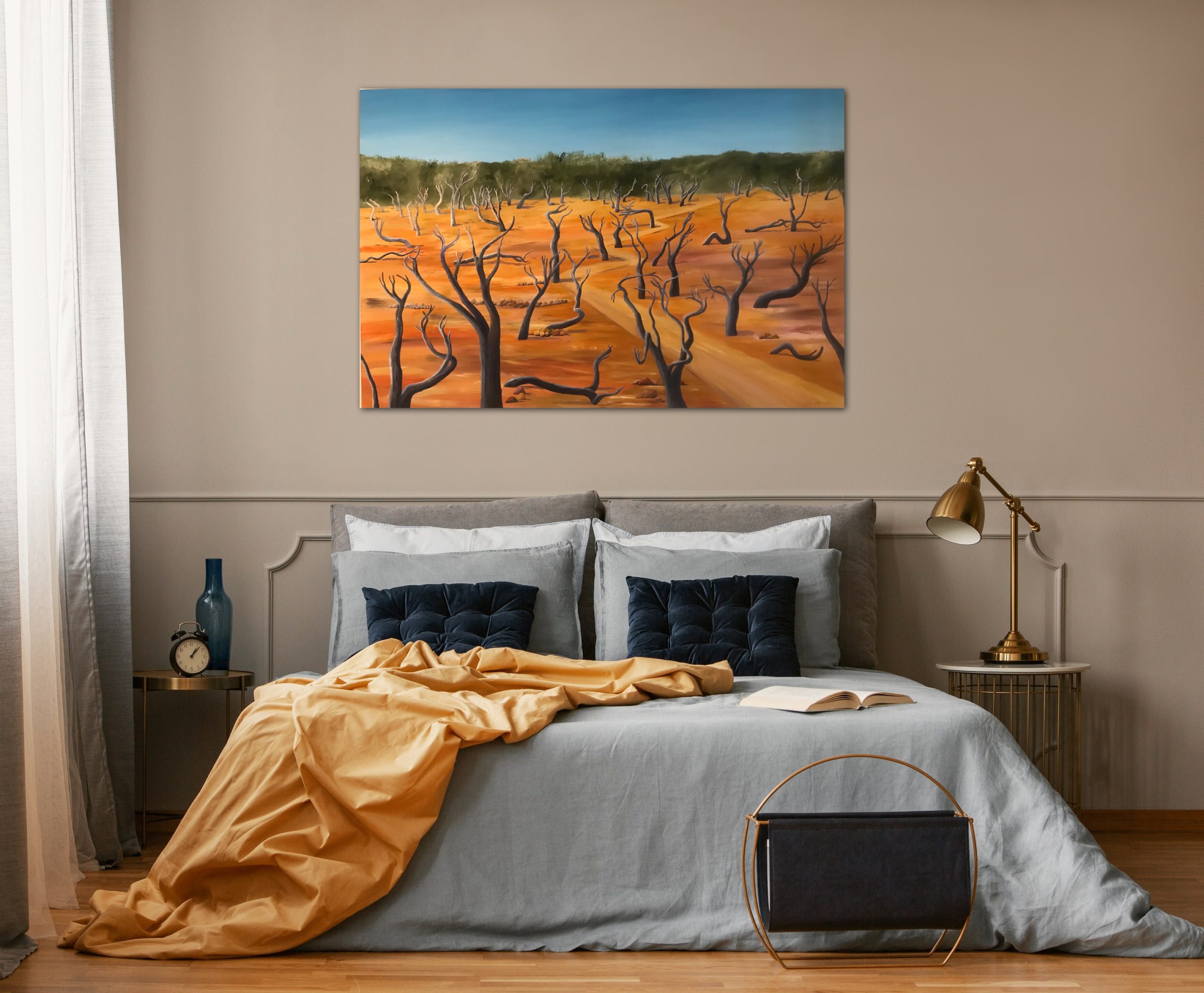 Lyn Graham Twisted Forest Oil On Poly Cotton 122 X 91.5 In Situ Bed