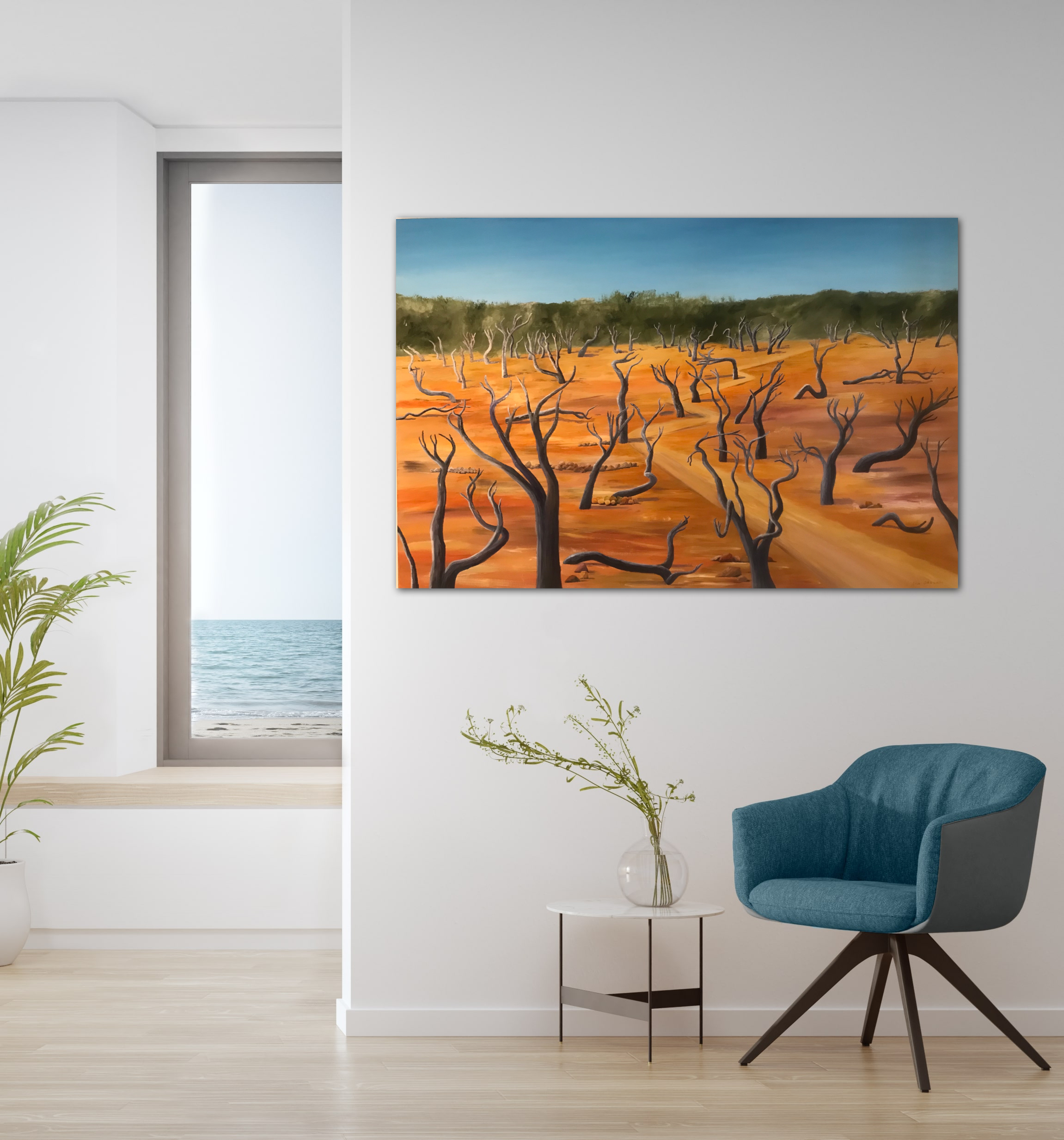 Lyn Graham Twisted Forest Oil On Poly Cotton 122 X 91.5 In Situ Chair