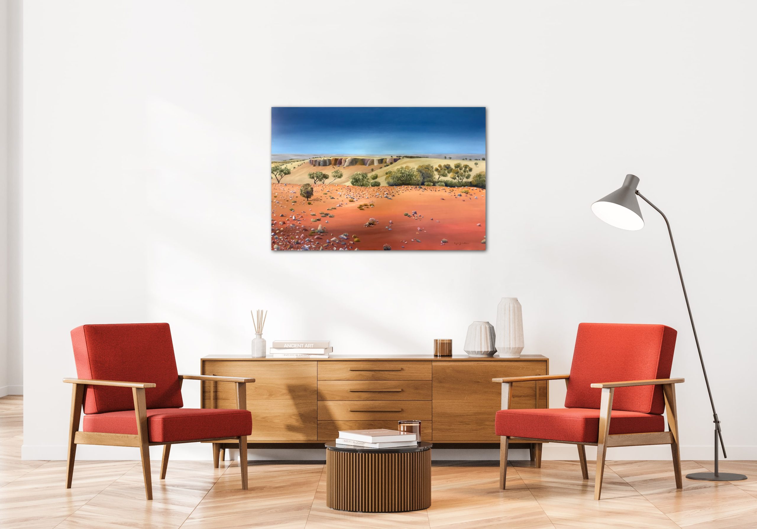 Lyn Graham Nearly To Birsdville Oil On Linen 91.5 X 61 In Situ Sideboard