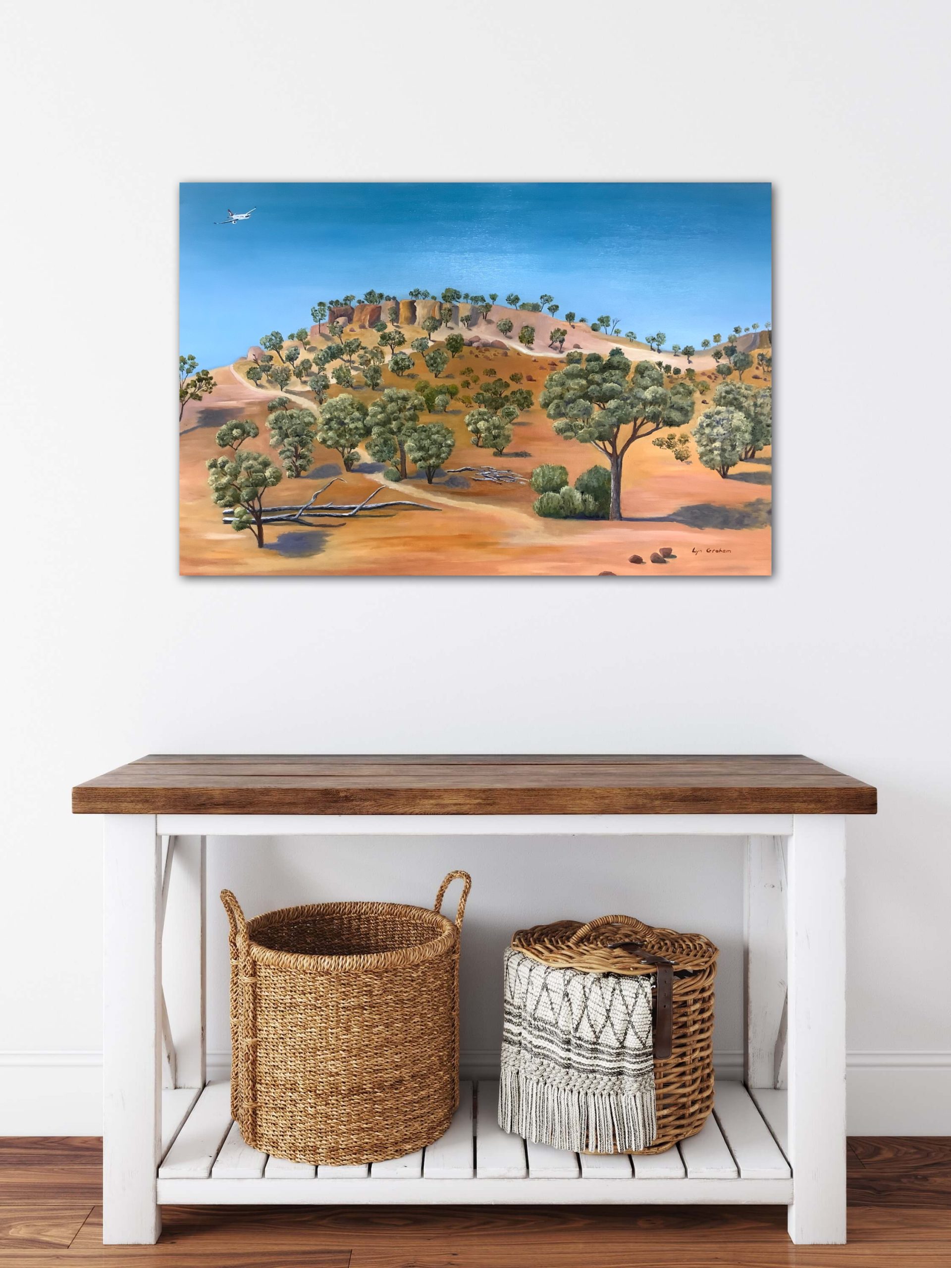 Lyn Graham On The Way To Bali Oil On Linen 91.5 X 61 In Situ Sideboard