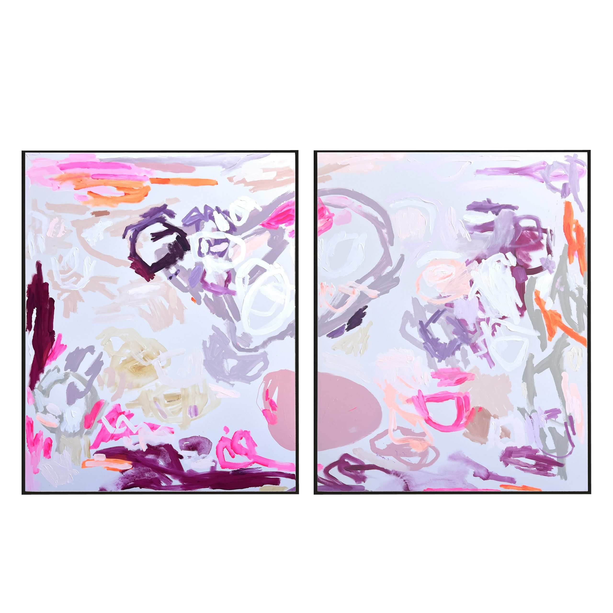 Painting Rebecca Koerting Pink Modern Abstract Diptych Black
