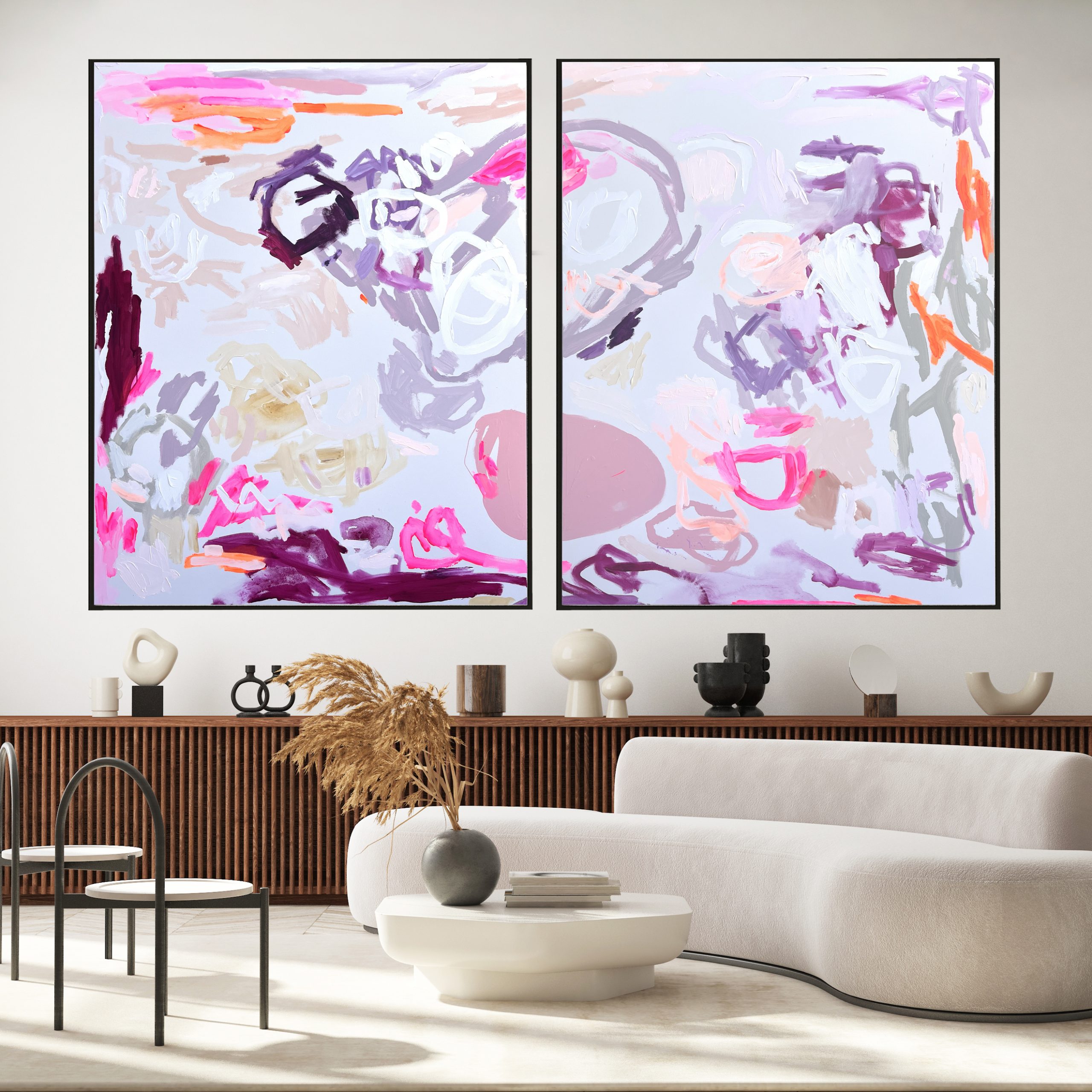 Painting Rebecca Koerting Pink Modern Abstract Insitu 2 Black