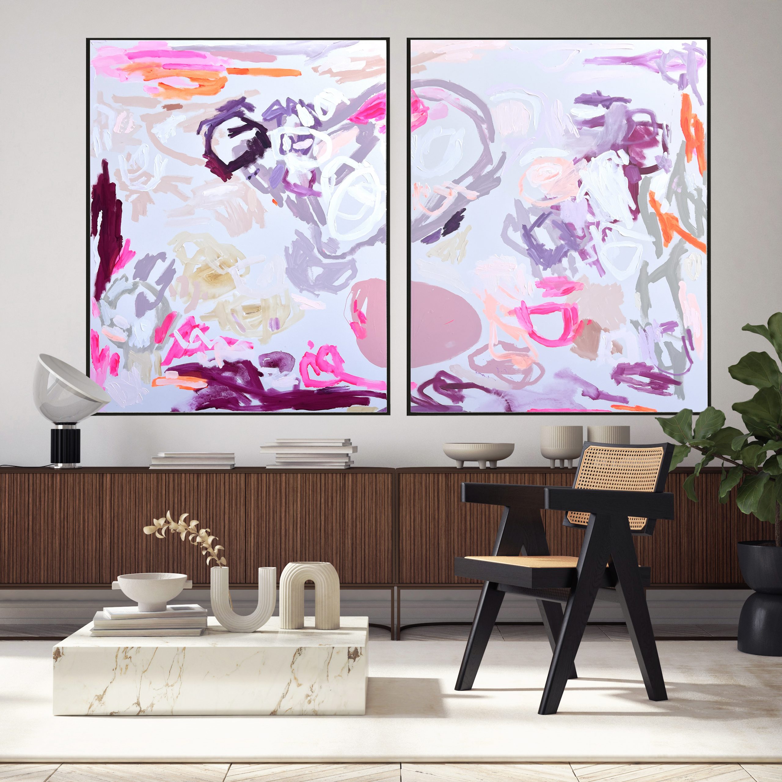 Painting Rebecca Koerting Pink Modern Abstract Insitu 5 Black Copy