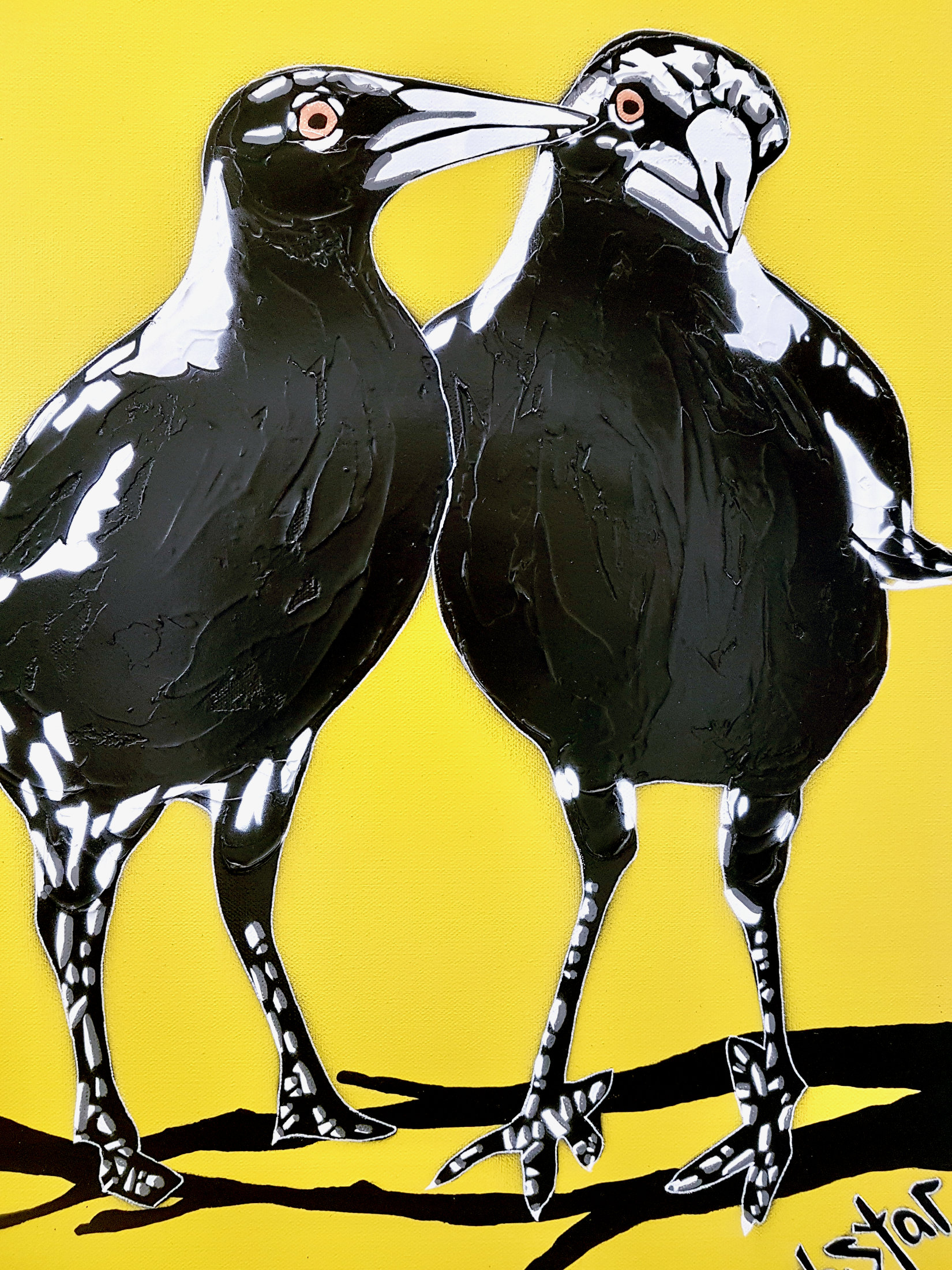 Magpies 3's Trouble Yellow Pop Popart Deborah Lang Art Urban Canvas 4