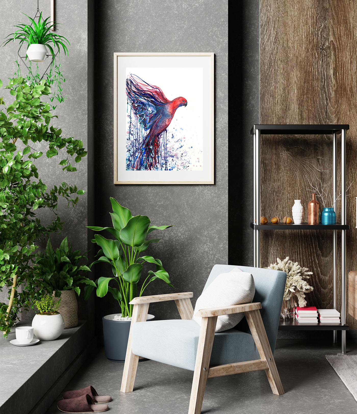 Poster Mockup With Vertical Frames On Empty Dark Wall In Living