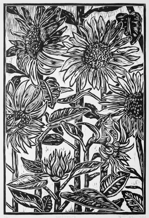 Sunflower Linocut Print 687x1024 (1)