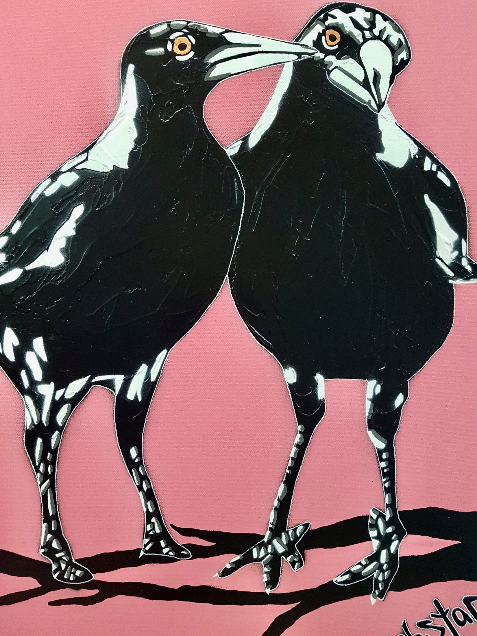Magpies 3's Trouble Pink Pop Popart Deborah Lang Art Urban Canvas 4