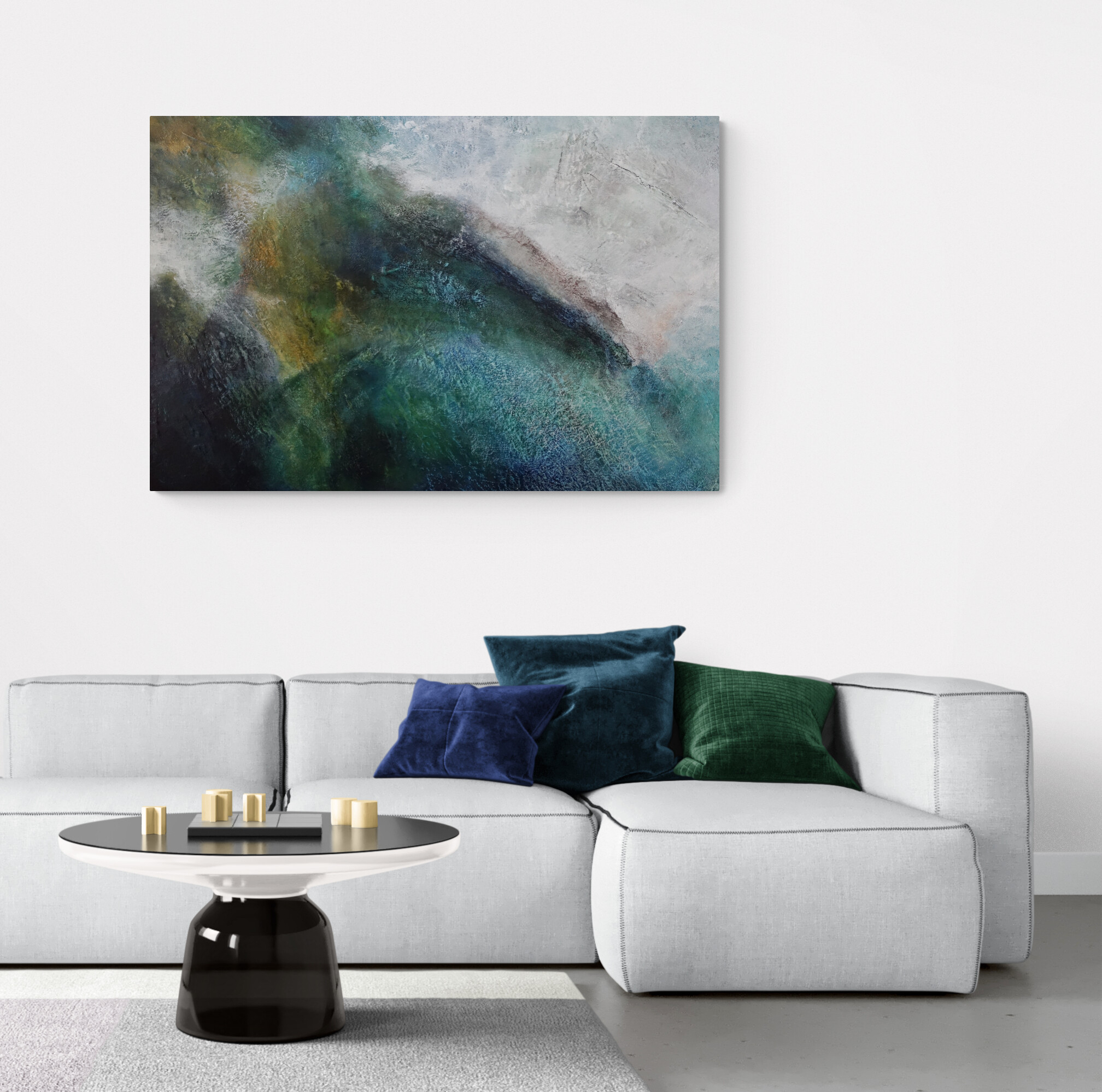 Canvy Blue Diamond Modern Living Room With Large Colorful Rug