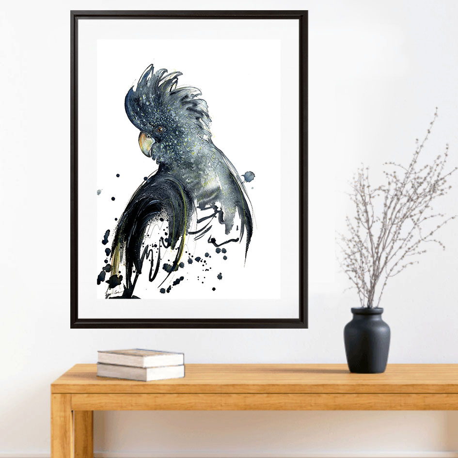 Sydney Artist Leni Kae Black Cockatoo Spirit A3 Art Interior Design